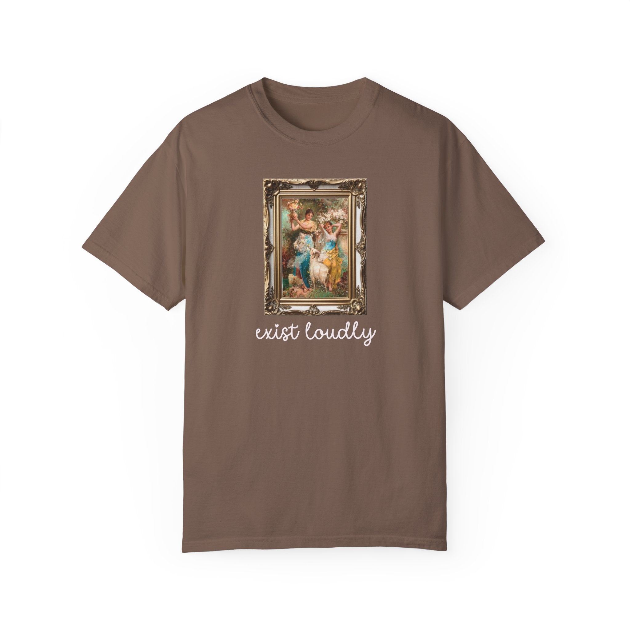 Exist Loudly Art HIsory T-Shirt: Hans Zatzka Two Women and a Goat Painting, Floral Cottagecore Women's Rights Feminist Tee, Humanites Major - Opal and June