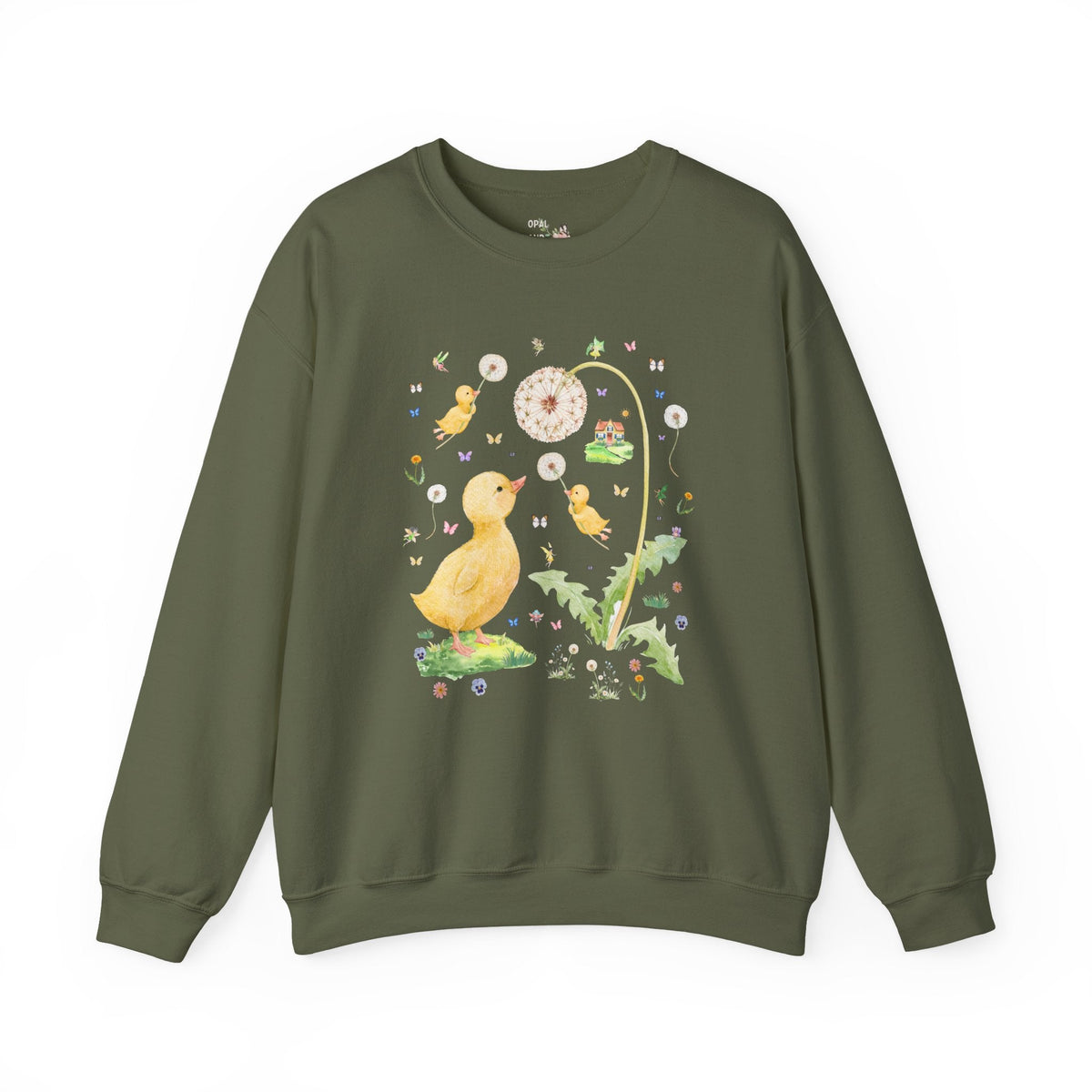 Fairycore Duck Lover Sweatshirt for Animal Lover Who Loves Fairies, Cute Whimsical 90s Aesthetic Crewneck with Sweet Dandelion Flowers - Opal and June