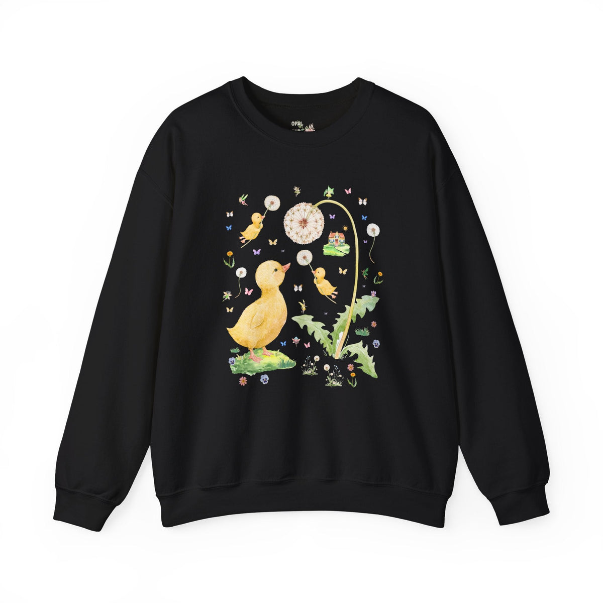 Fairycore Duck Lover Sweatshirt for Animal Lover Who Loves Fairies, Cute Whimsical 90s Aesthetic Crewneck with Sweet Dandelion Flowers - Opal and June