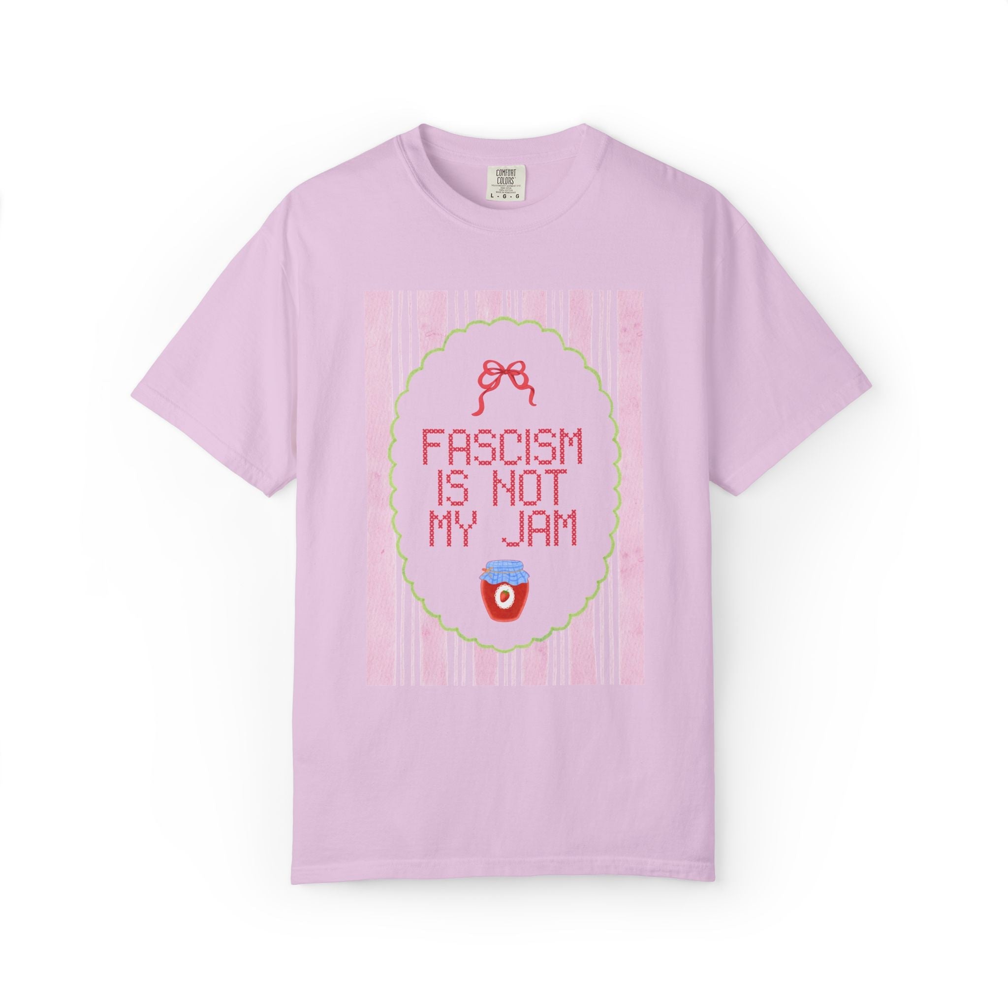 Fascism is Not My Jam: Cute Democratic Socialist T-Shirt, Women's Right, Equal Rights Tee Shirt with Stripes and Bow, Political Left - Opal and June