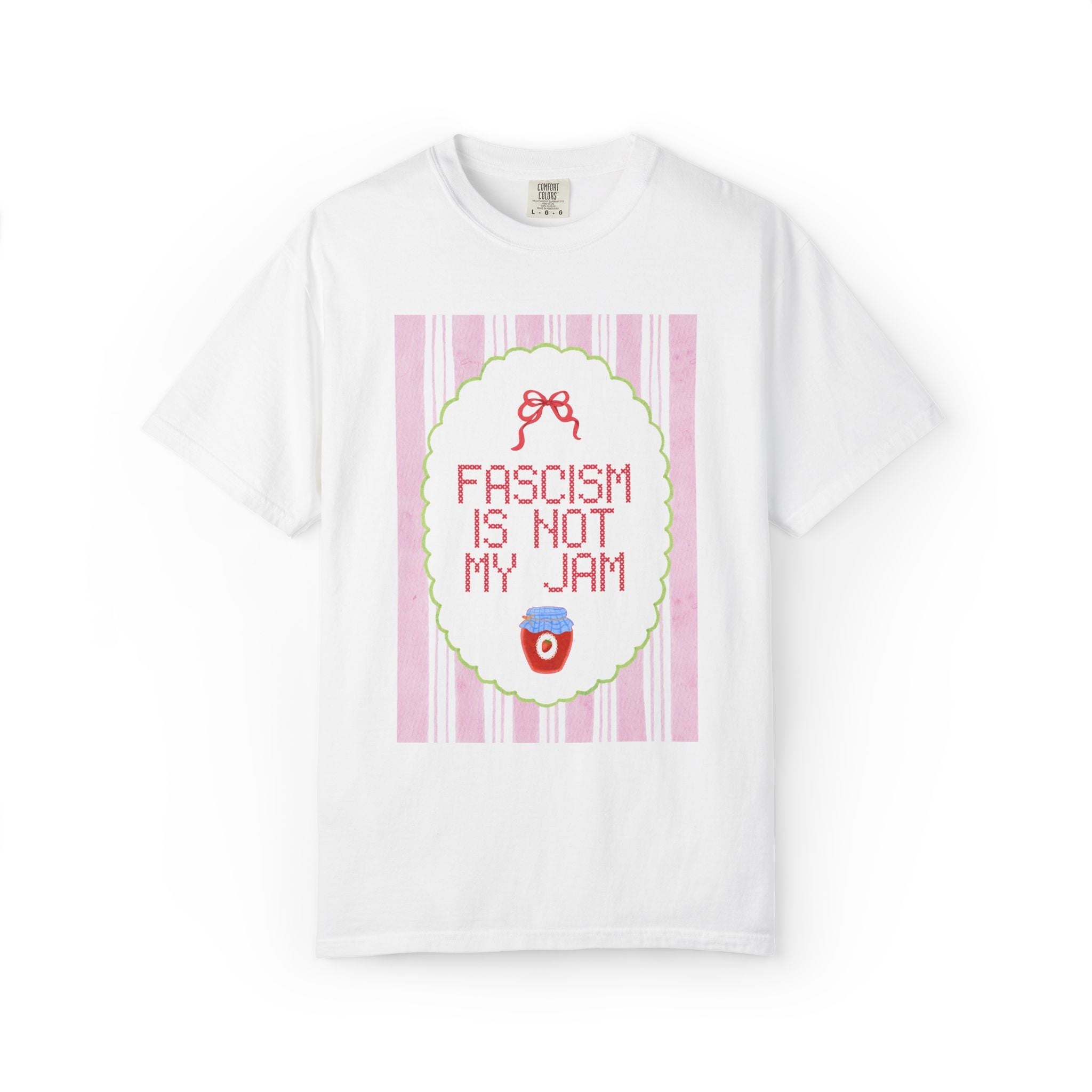 Fascism is Not My Jam: Cute Democratic Socialist T-Shirt, Women's Right, Equal Rights Tee Shirt with Stripes and Bow, Political Left - Opal and June