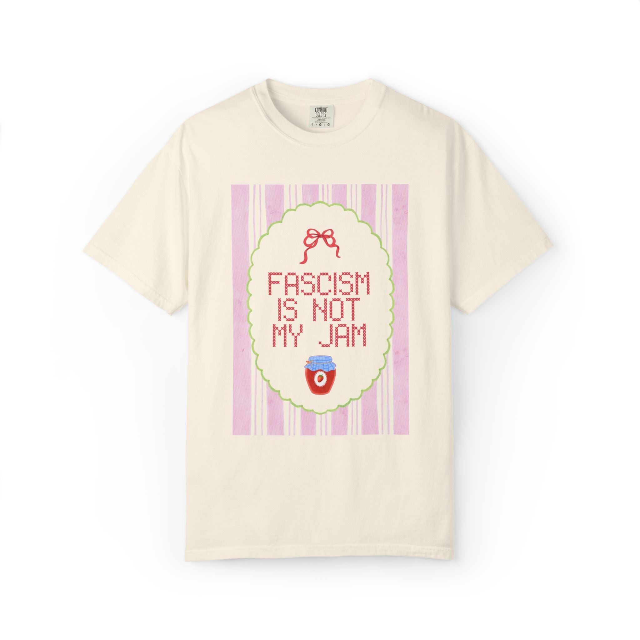 Fascism is Not My Jam: Cute Democratic Socialist T-Shirt, Women's Right, Equal Rights Tee Shirt with Stripes and Bow, Political Left - Opal and June