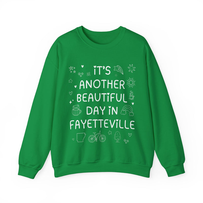 Fayetteville Arkansas Doodle Sweatshirt with Adorable Y2K Aesthetic: Another Beautiful Day in Fayetteville, Cute Arkansas Lover Crewneck - Opal and June