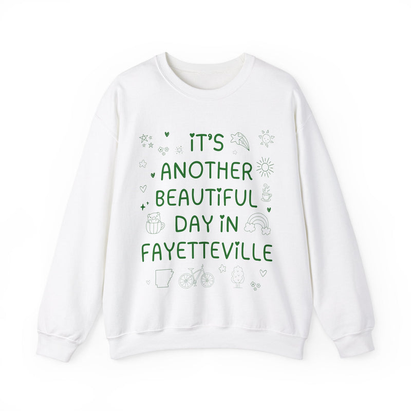 Fayetteville Arkansas Doodle Sweatshirt with Adorable Y2K Aesthetic: Another Beautiful Day in Fayetteville, Cute Arkansas Lover Crewneck - Opal and June