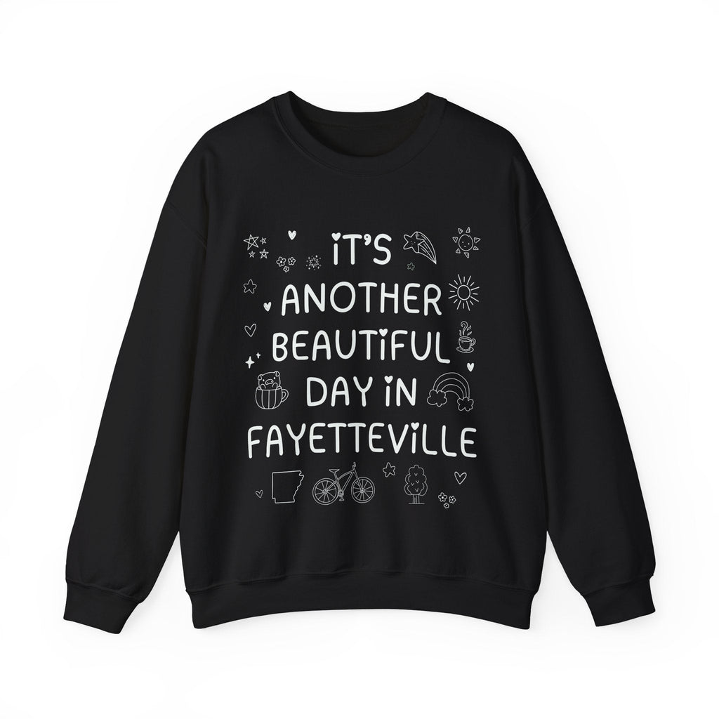 Fayetteville Arkansas Doodle Sweatshirt with Adorable Y2K Aesthetic: Another Beautiful Day in Fayetteville, Cute Arkansas Lover Crewneck - Opal and June