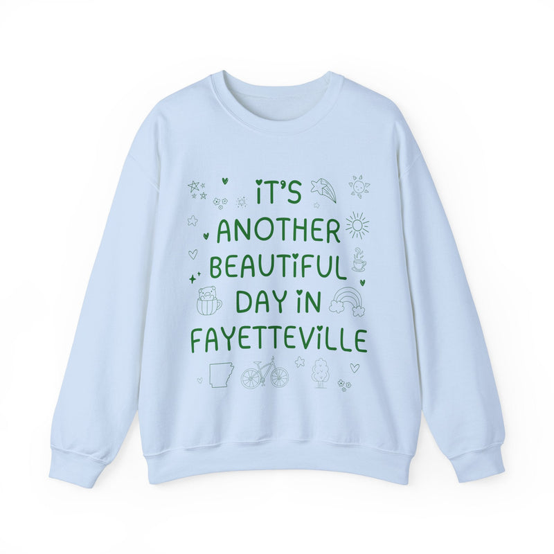 Fayetteville Arkansas Doodle Sweatshirt with Adorable Y2K Aesthetic: Another Beautiful Day in Fayetteville, Cute Arkansas Lover Crewneck - Opal and June