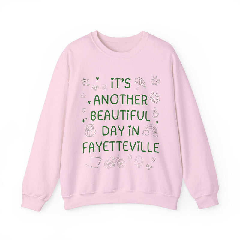 Fayetteville Arkansas Doodle Sweatshirt with Adorable Y2K Aesthetic: Another Beautiful Day in Fayetteville, Cute Arkansas Lover Crewneck - Opal and June