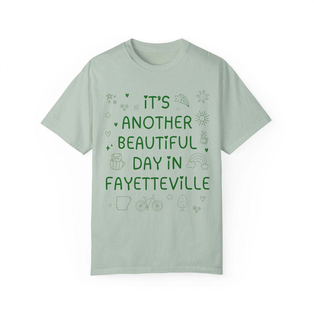 Fayetteville Arkansas Doodle Tee Shirt, Adorable Y2K Aesthetic: Another Beautiful Day in Fayetteville, Cute Arkansas Lover Tee with Hearts - Opal and June