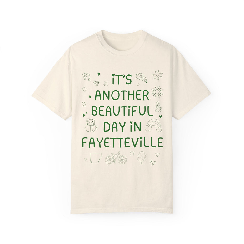 Fayetteville Arkansas Doodle Tee Shirt, Adorable Y2K Aesthetic: Another Beautiful Day in Fayetteville, Cute Arkansas Lover Tee with Hearts - Opal and June