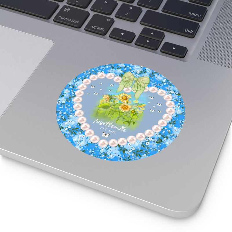 Fayetteville Arkansas Sticker for Friend Living in Northwest Arkansas: Cute 1828 Northwest Arkansas Butterly Lover Sticker with Sunflowers - Opal and June