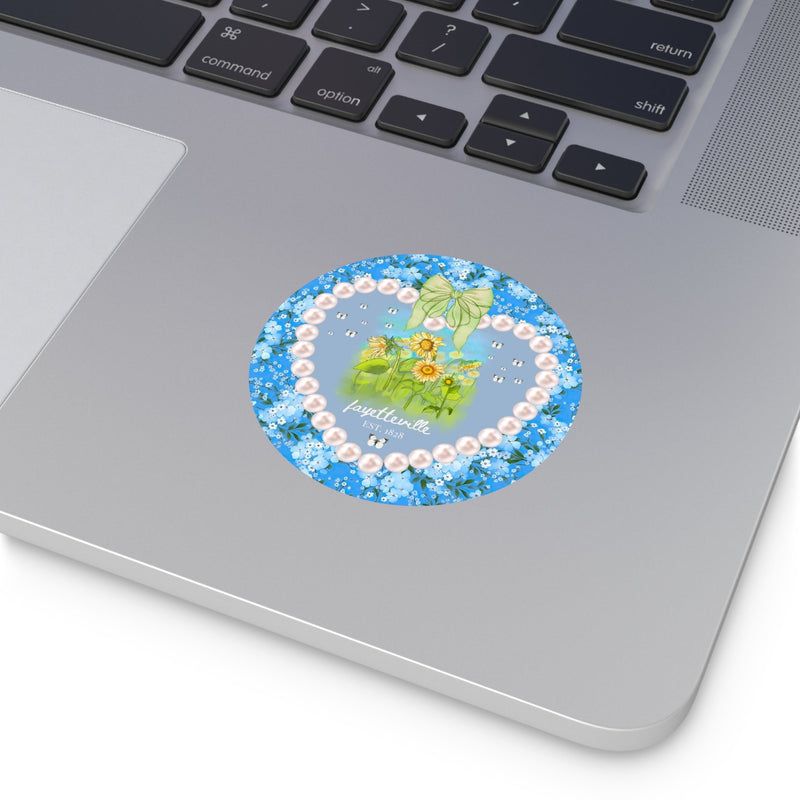 Fayetteville Arkansas Sticker for Friend Living in Northwest Arkansas: Cute 1828 Northwest Arkansas Butterly Lover Sticker with Sunflowers - Opal and June
