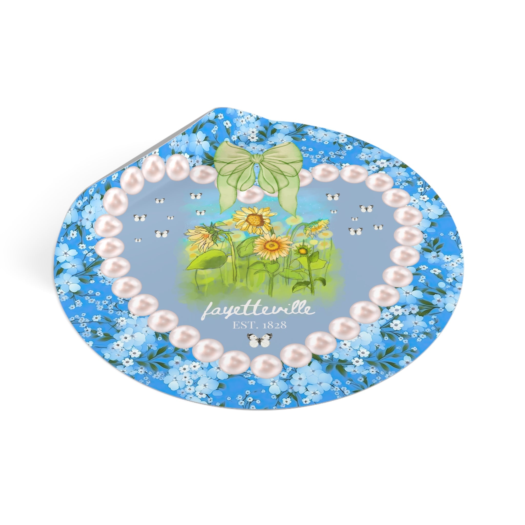 Fayetteville Arkansas Sticker for Friend Living in Northwest Arkansas: Cute 1828 Northwest Arkansas Butterly Lover Sticker with Sunflowers - Opal and June