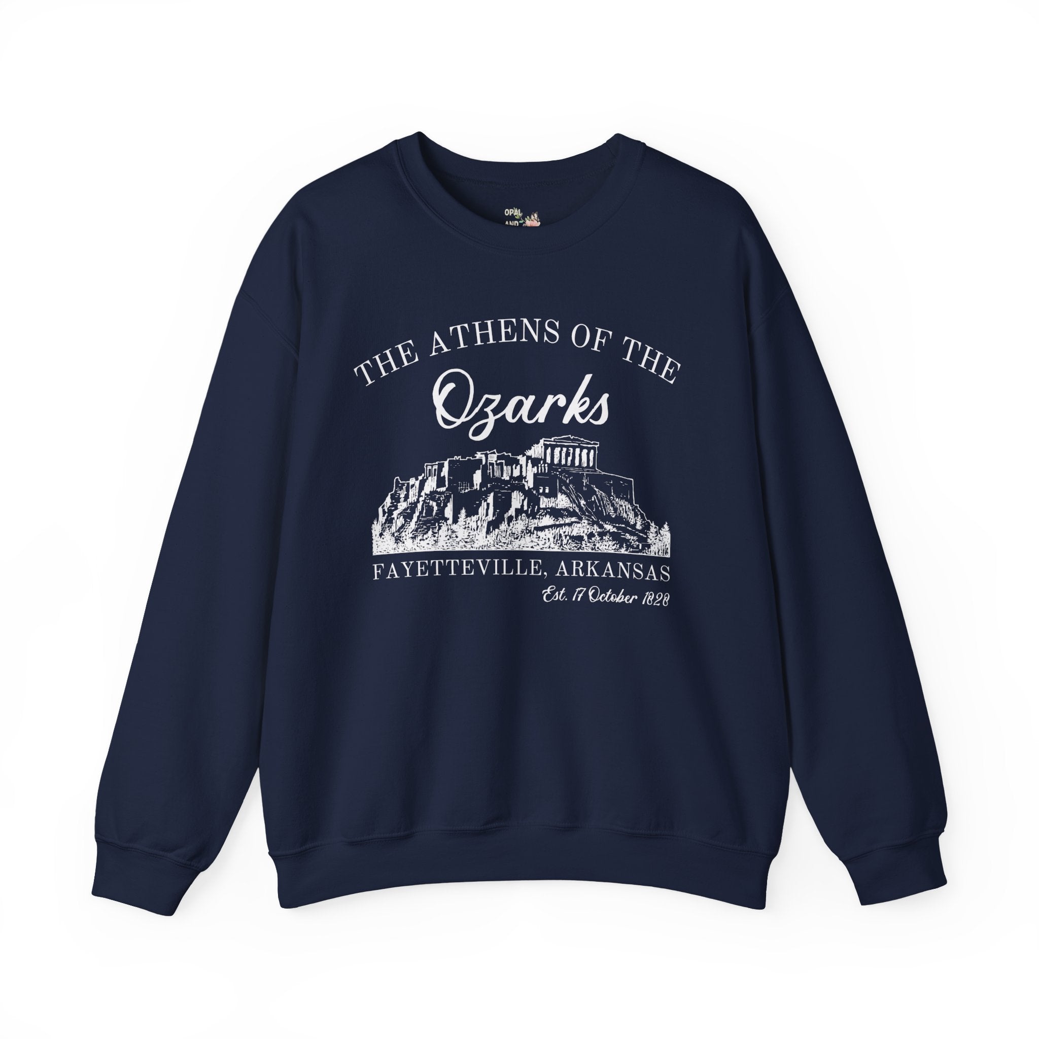 Fayetteville Arkansas Sweatshirt for Friend Living in Northwest Arkansas: The Athens of the Ozarks, Cute 90s Style Fayetteville AR Crewneck - Opal and June