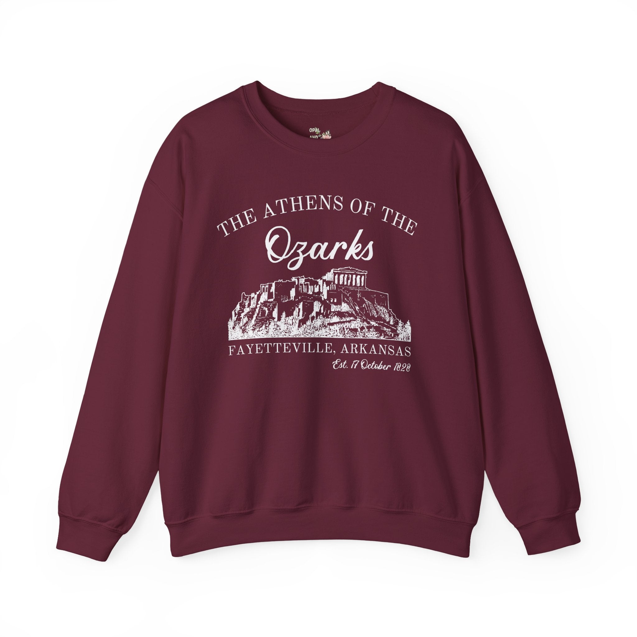 Fayetteville Arkansas Sweatshirt for Friend Living in Northwest Arkansas: The Athens of the Ozarks, Cute 90s Style Fayetteville AR Crewneck - Opal and June