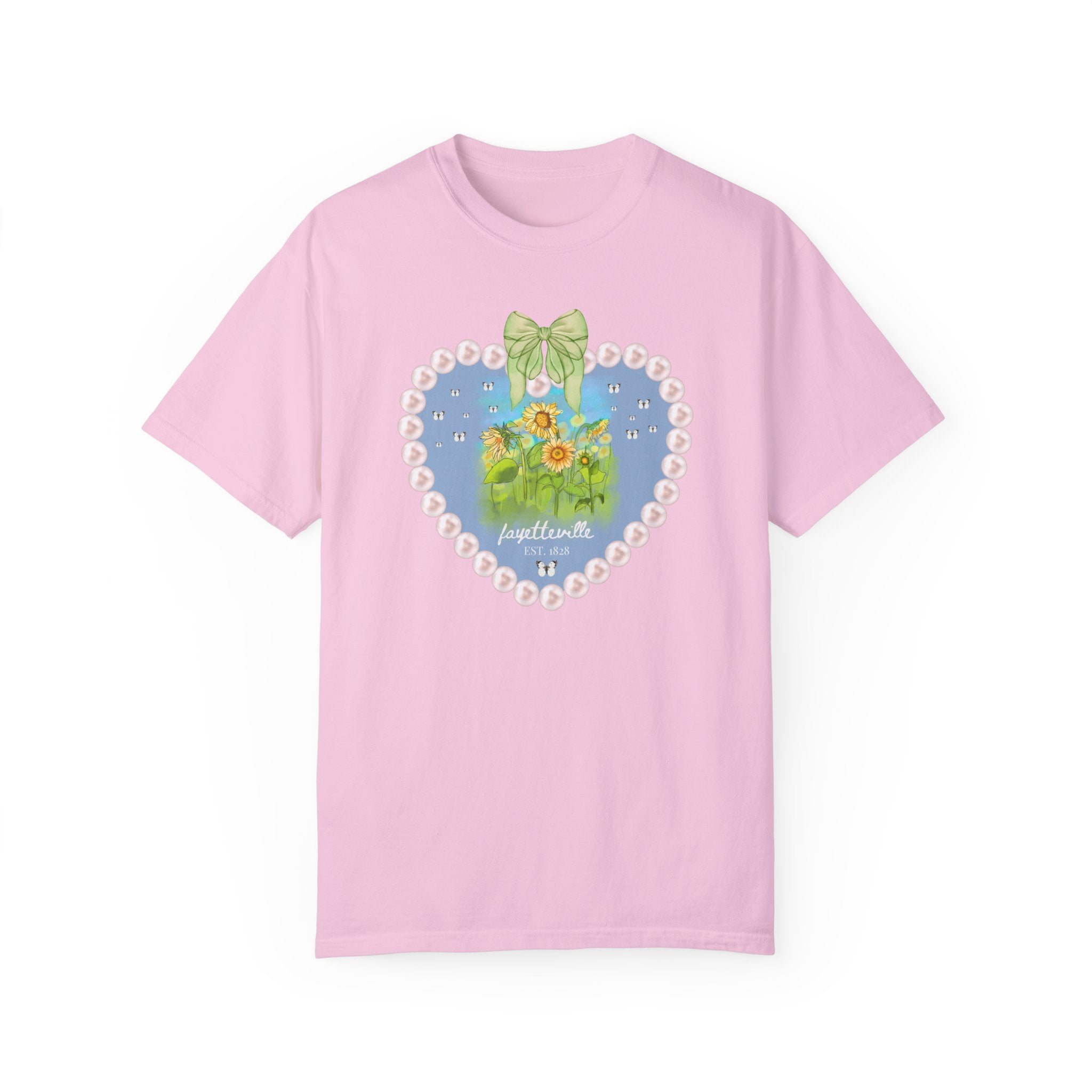 Fayetteville Arkansas Tee Shirt for Friend Living in Northwest Arkansas: Cute 1828 Northwest Arkansas Butterly Lover T-Shirt with Sunflowers - Opal and June