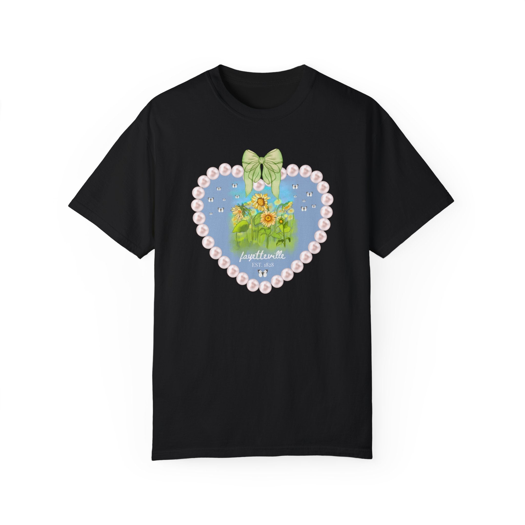 Fayetteville Arkansas Tee Shirt for Friend Living in Northwest Arkansas: Cute 1828 Northwest Arkansas Butterly Lover T-Shirt with Sunflowers - Opal and June