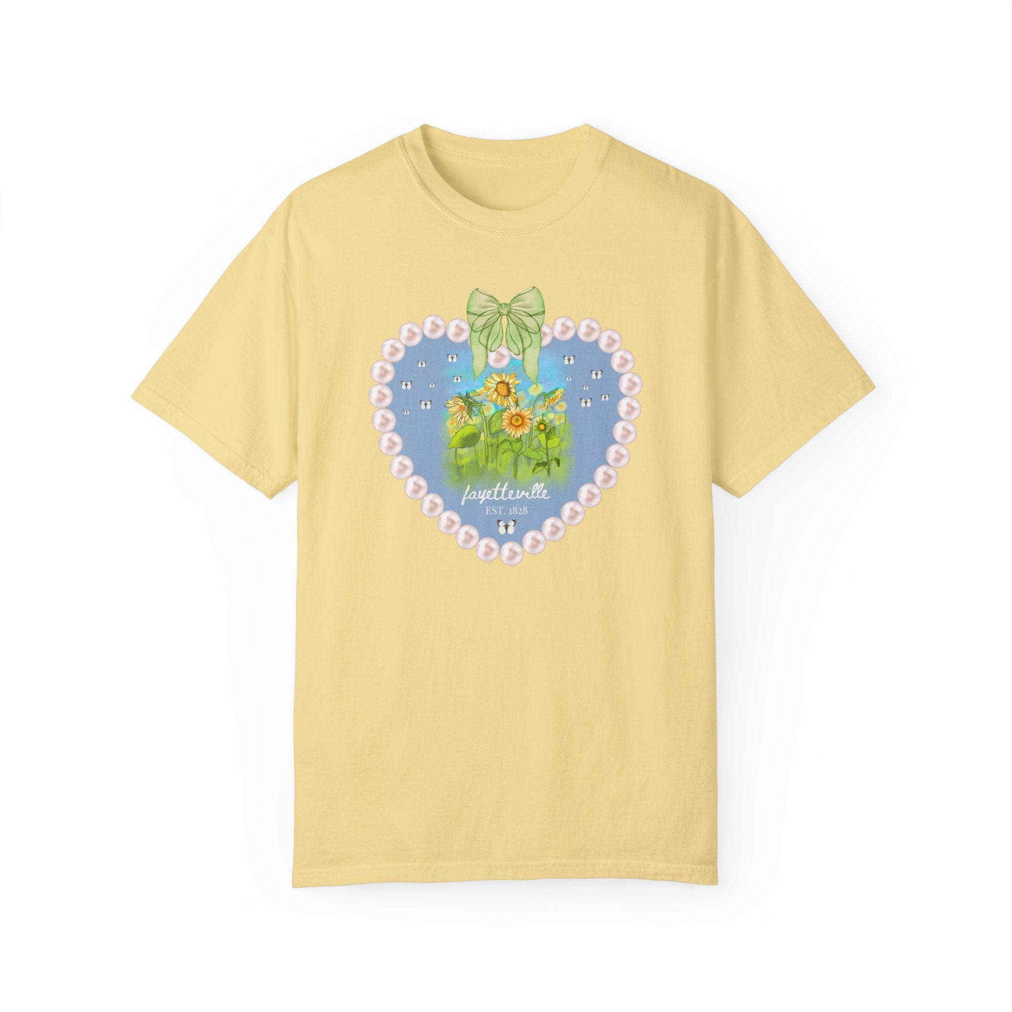 Fayetteville Arkansas Tee Shirt for Friend Living in Northwest Arkansas: Cute 1828 Northwest Arkansas Butterly Lover T-Shirt with Sunflowers - Opal and June