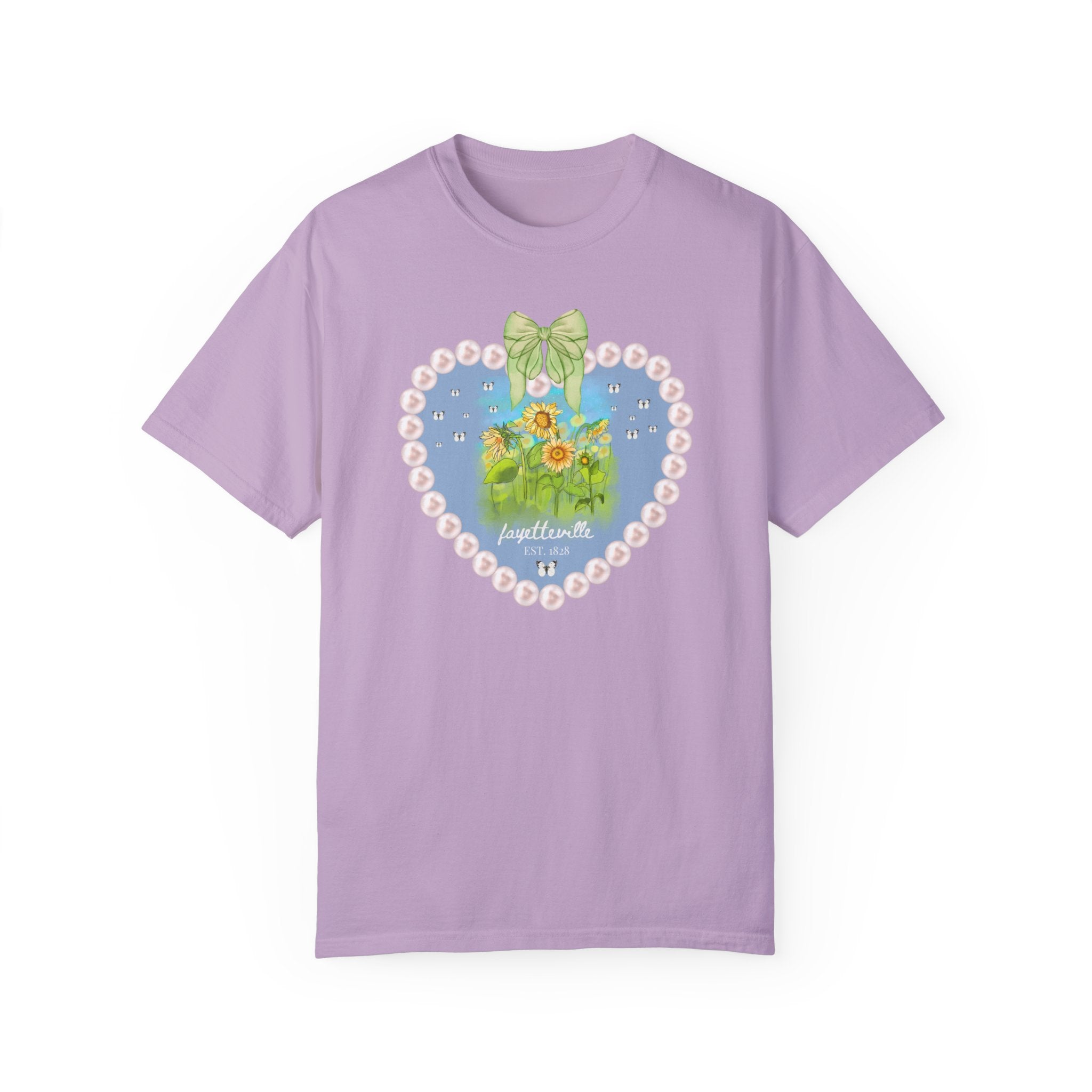Fayetteville Arkansas Tee Shirt for Friend Living in Northwest Arkansas: Cute 1828 Northwest Arkansas Butterly Lover T-Shirt with Sunflowers - Opal and June