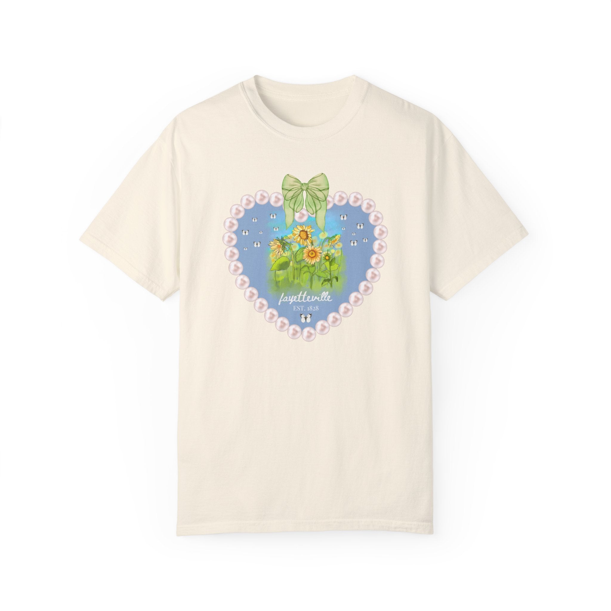 Fayetteville Arkansas Tee Shirt for Friend Living in Northwest Arkansas: Cute 1828 Northwest Arkansas Butterly Lover T-Shirt with Sunflowers - Opal and June
