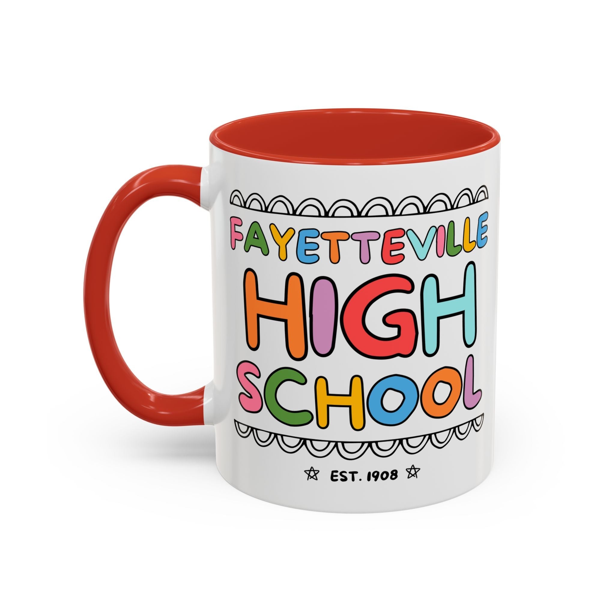 Fayetteville High School 15 Oz Coffee Mug: Rainbow Letters - Opal and June