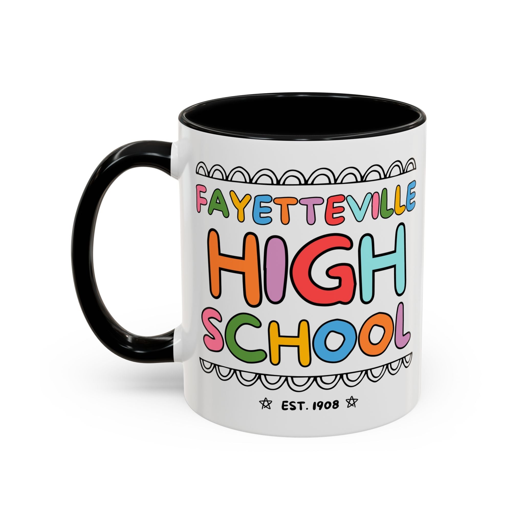 Fayetteville High School 15 Oz Coffee Mug: Rainbow Letters - Opal and June
