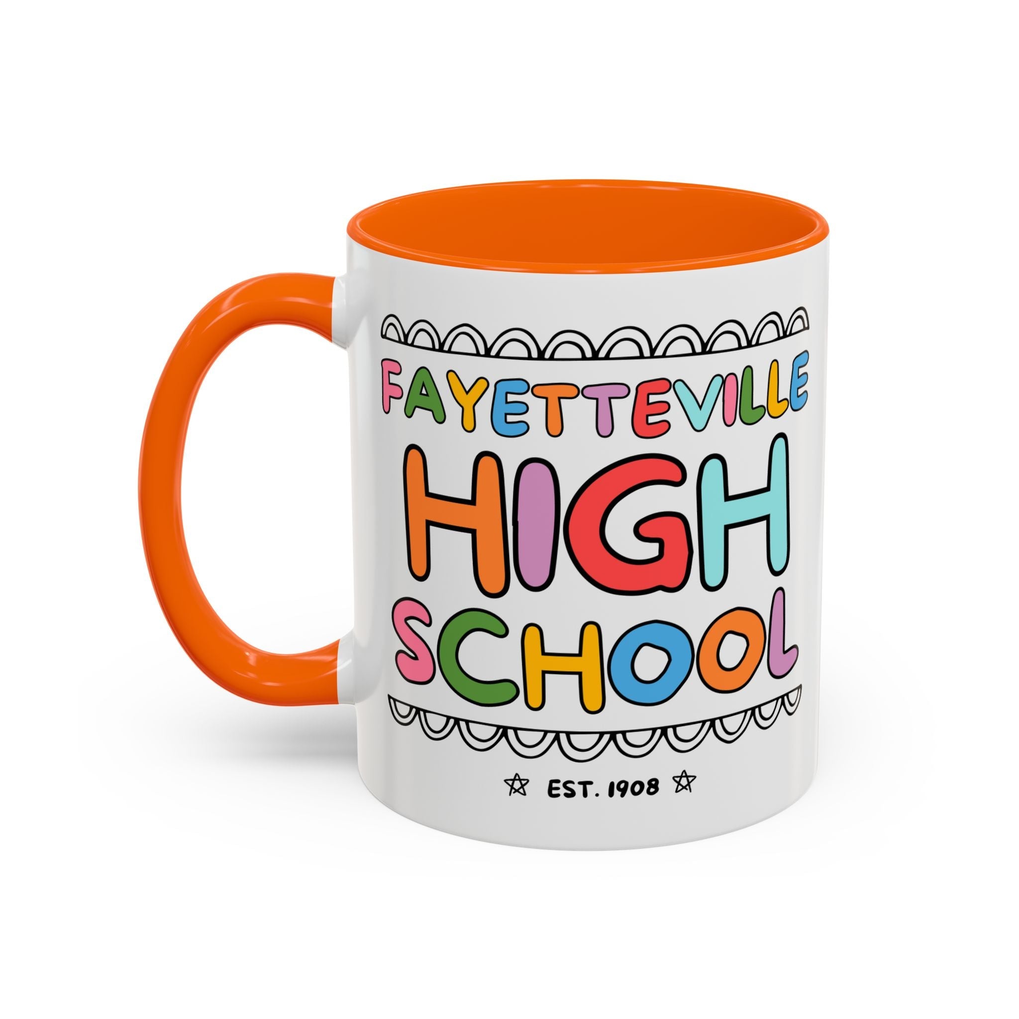 Fayetteville High School 15 Oz Coffee Mug: Rainbow Letters - Opal and June
