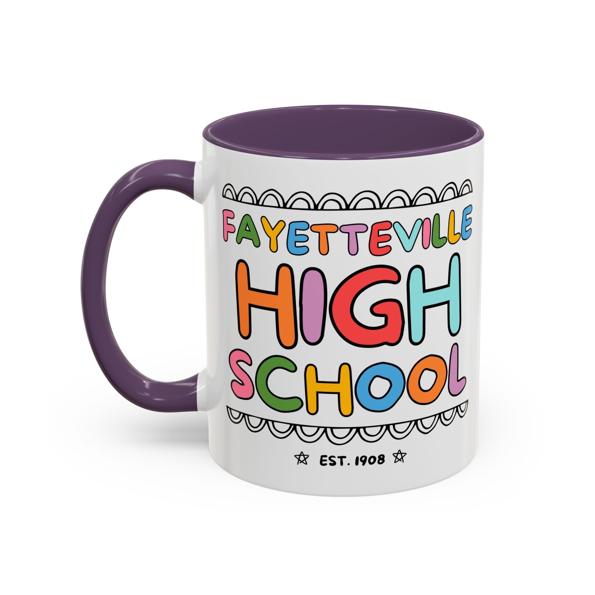 Fayetteville High School 15 Oz Coffee Mug: Rainbow Letters - Opal and June