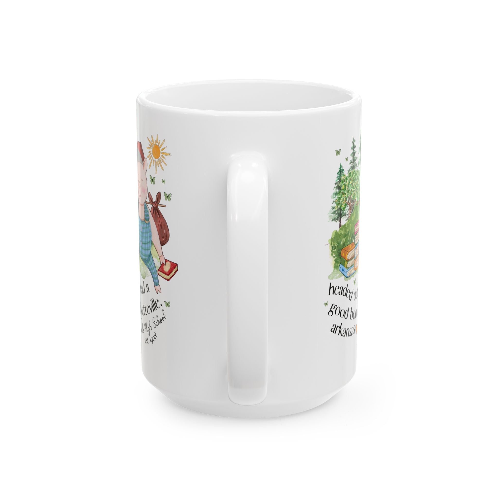 Fayetteville High School Coffee Mug: Off to Read a Book | FPS + Opal and June 15 Oz Coffee Mug, Fayetteville Public Schools - Opal and June