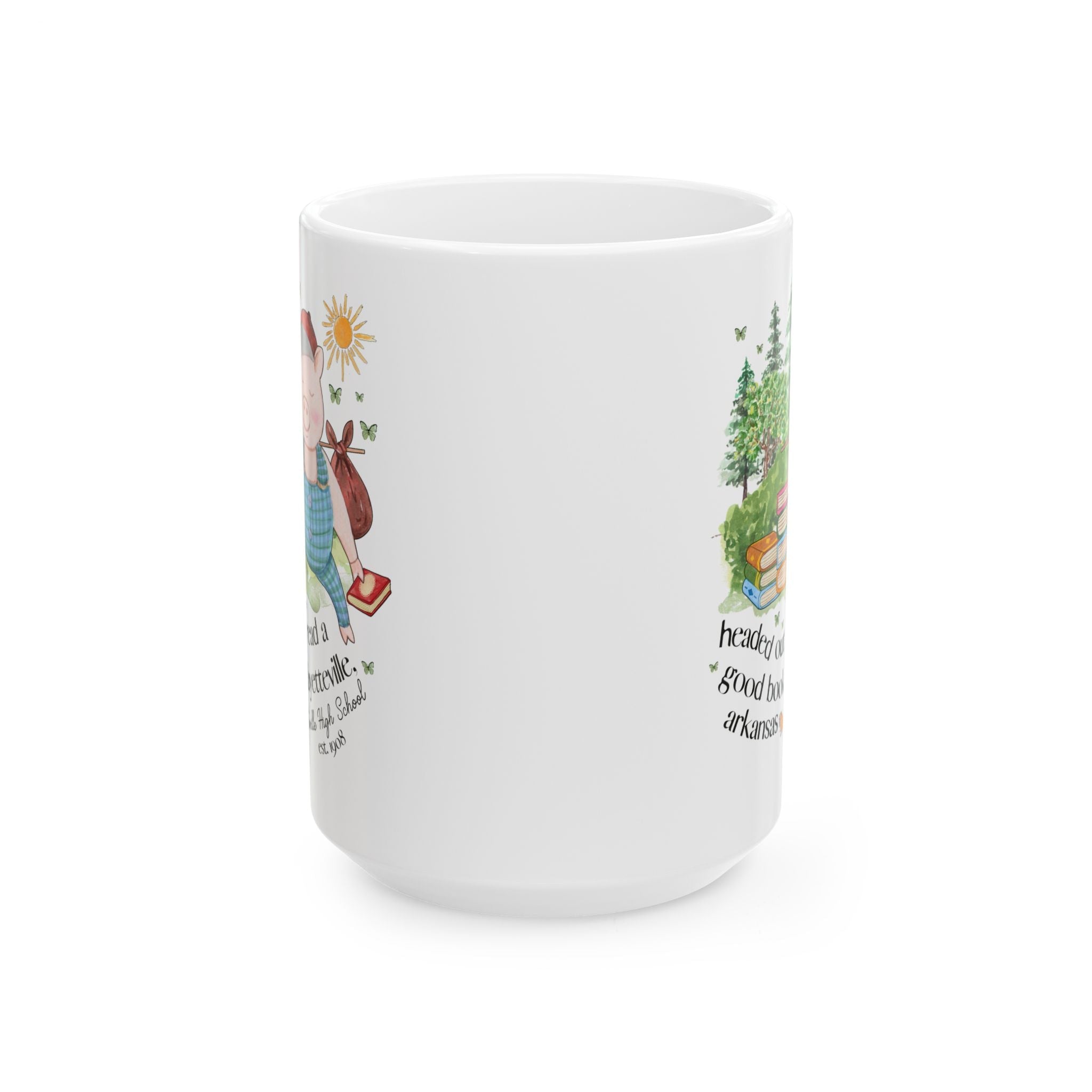 Fayetteville High School Coffee Mug: Off to Read a Book | FPS + Opal and June 15 Oz Coffee Mug, Fayetteville Public Schools - Opal and June