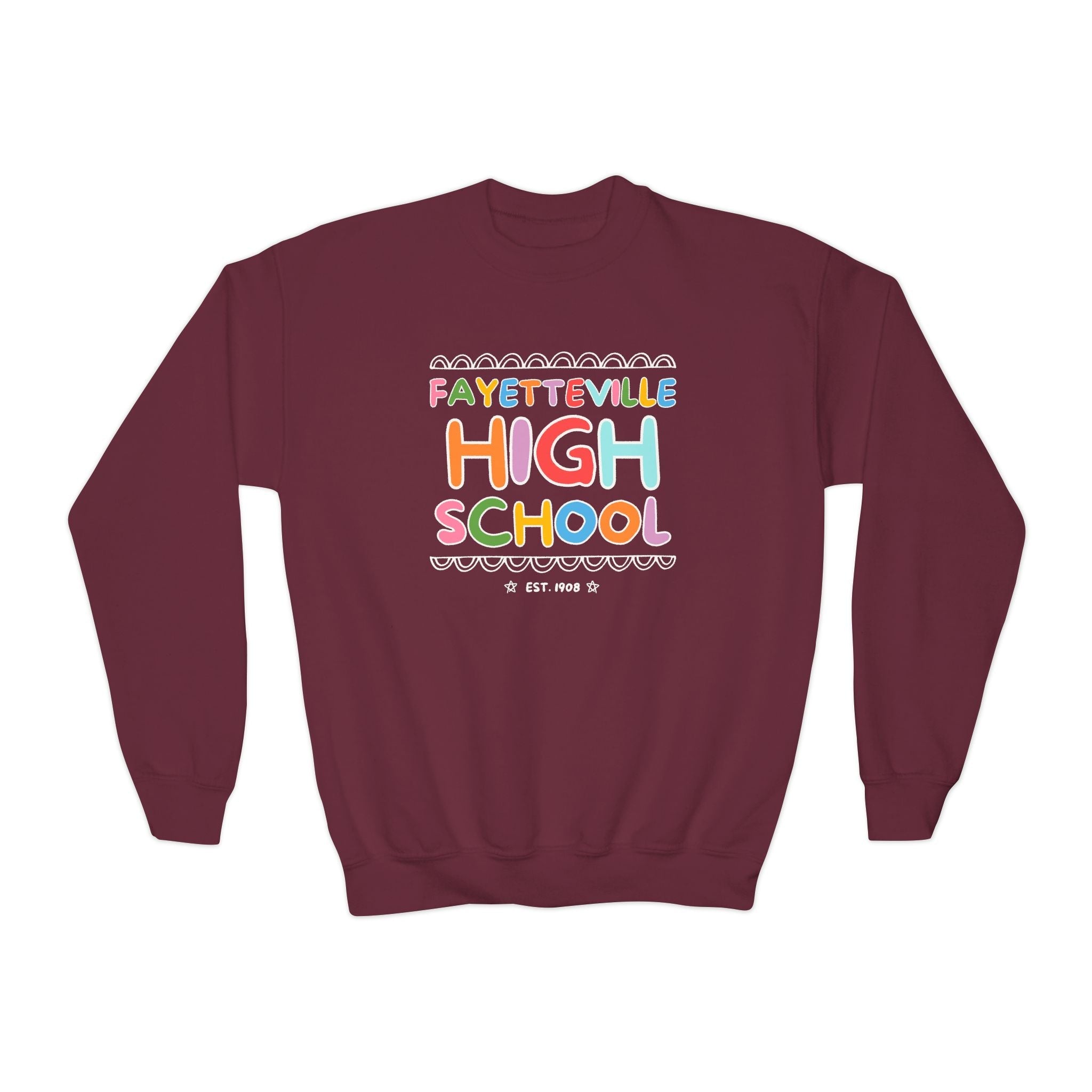 Fayetteville High School Kids Sweatshirt: Rainbow Letters - Opal and June