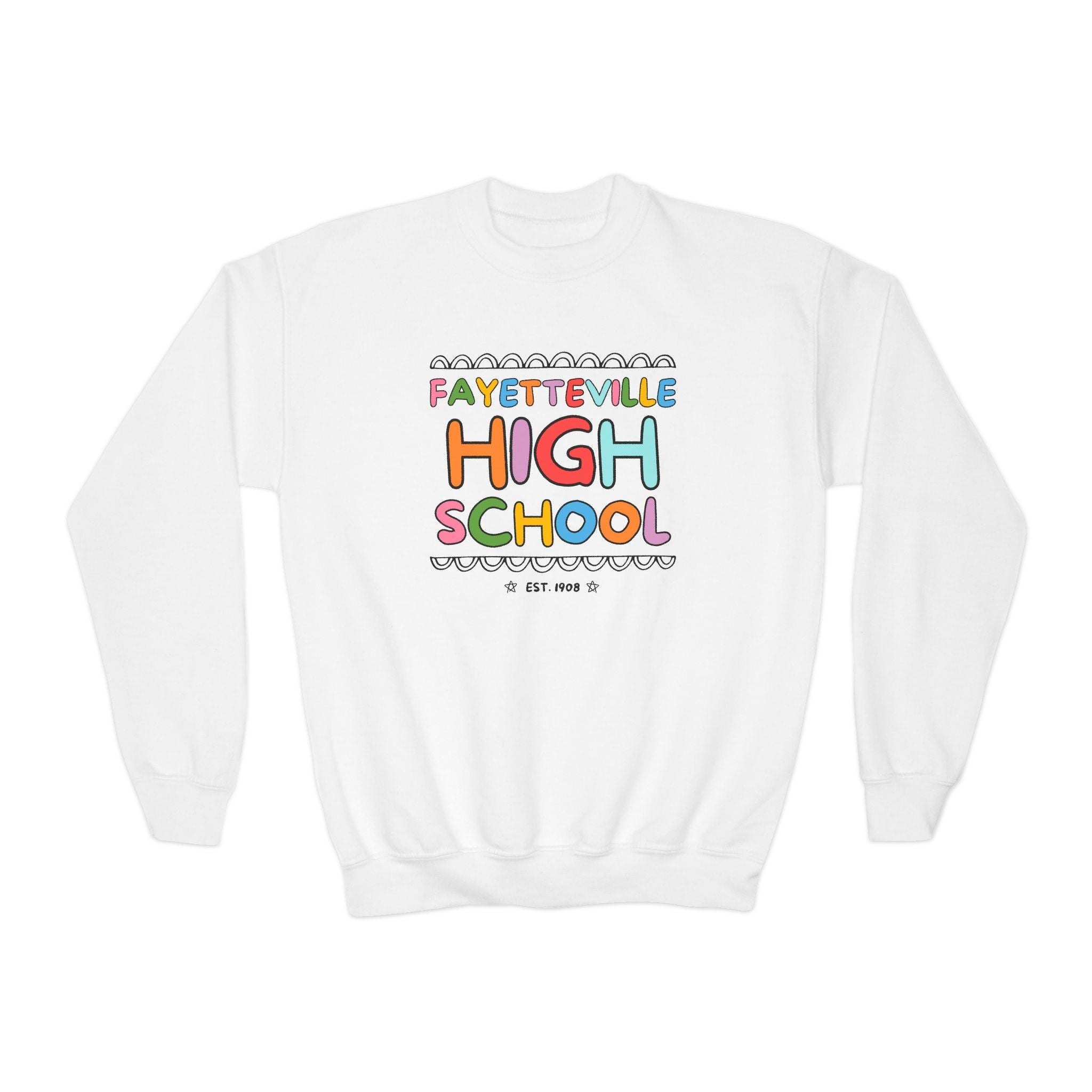Fayetteville High School Kids Sweatshirt: Rainbow Letters - Opal and June