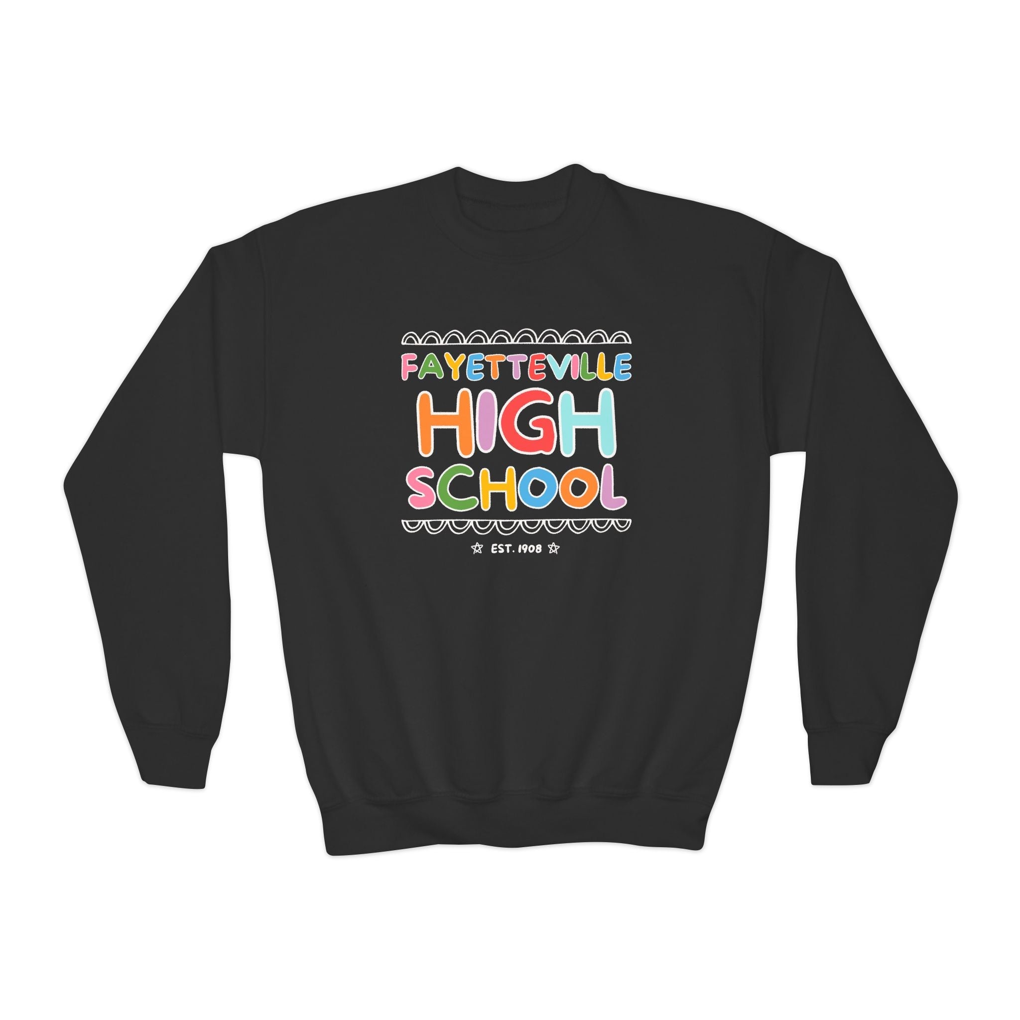 Fayetteville High School Kids Sweatshirt: Rainbow Letters - Opal and June