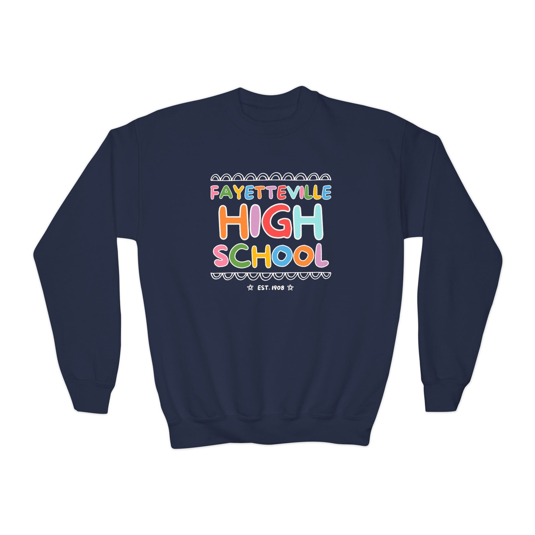 Fayetteville High School Kids Sweatshirt: Rainbow Letters - Opal and June