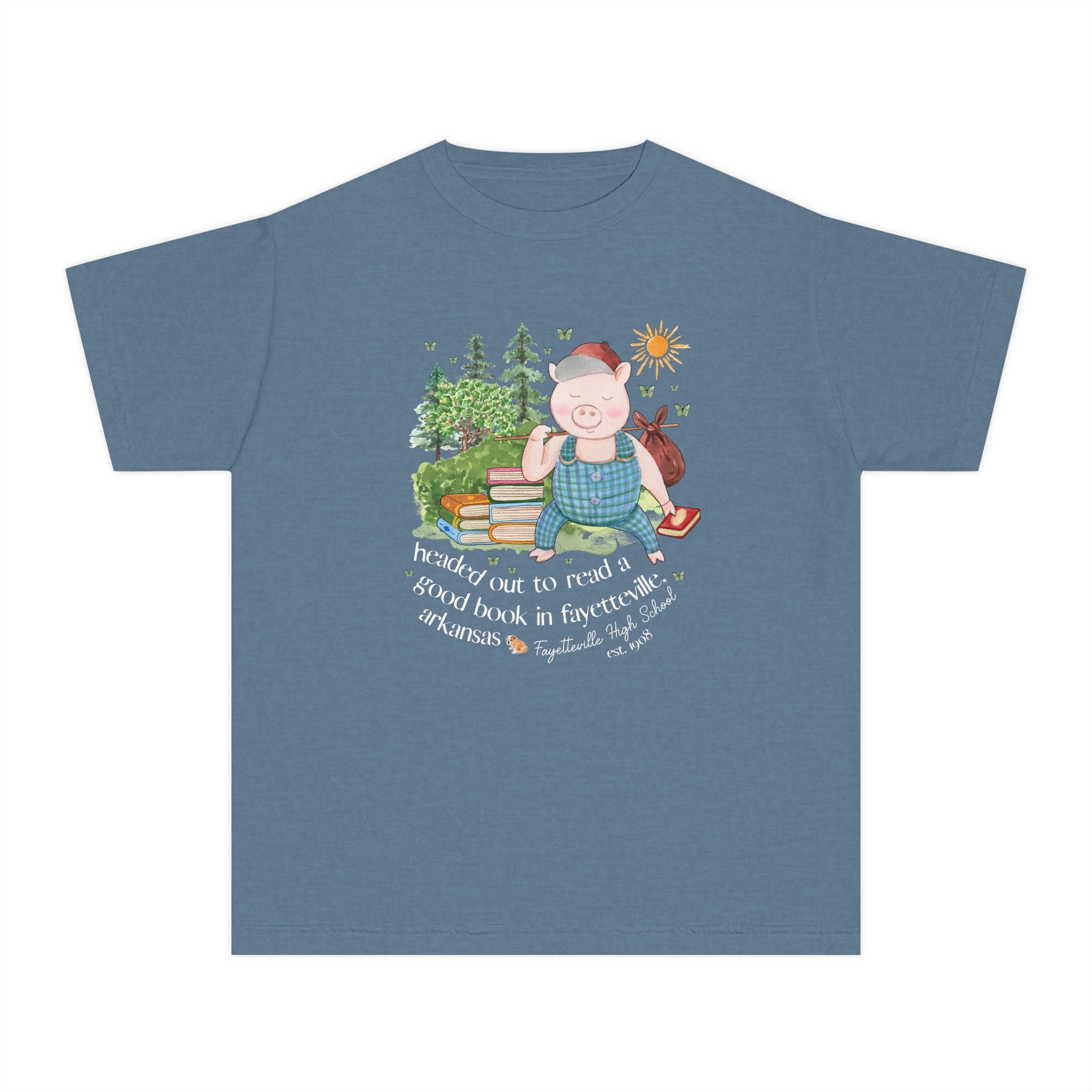 Fayetteville High School Kids Tee Shirt: Off to Read a Book | FPS + Opal and June Kids Tee Shirt, Fayetteville Public Schools - Opal and June