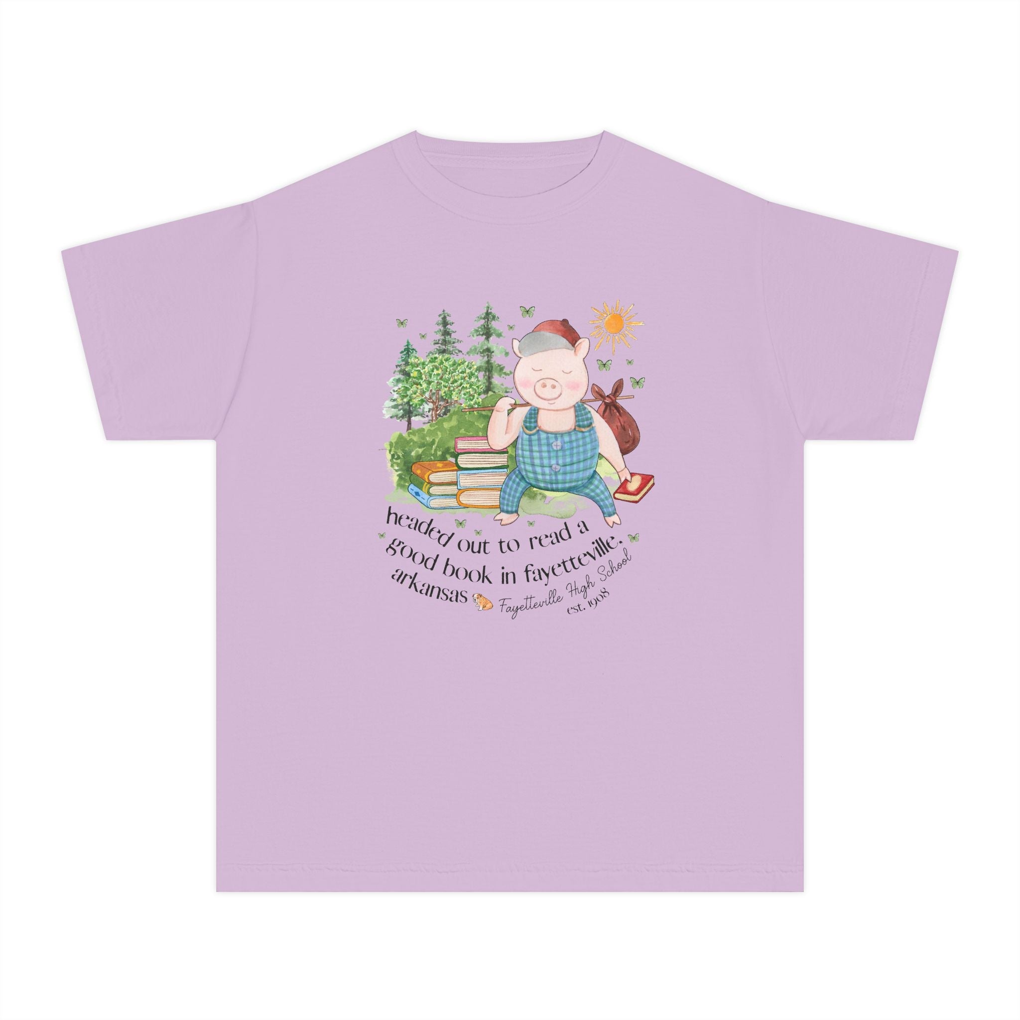 Fayetteville High School Kids Tee Shirt: Off to Read a Book | FPS + Opal and June Kids Tee Shirt, Fayetteville Public Schools - Opal and June