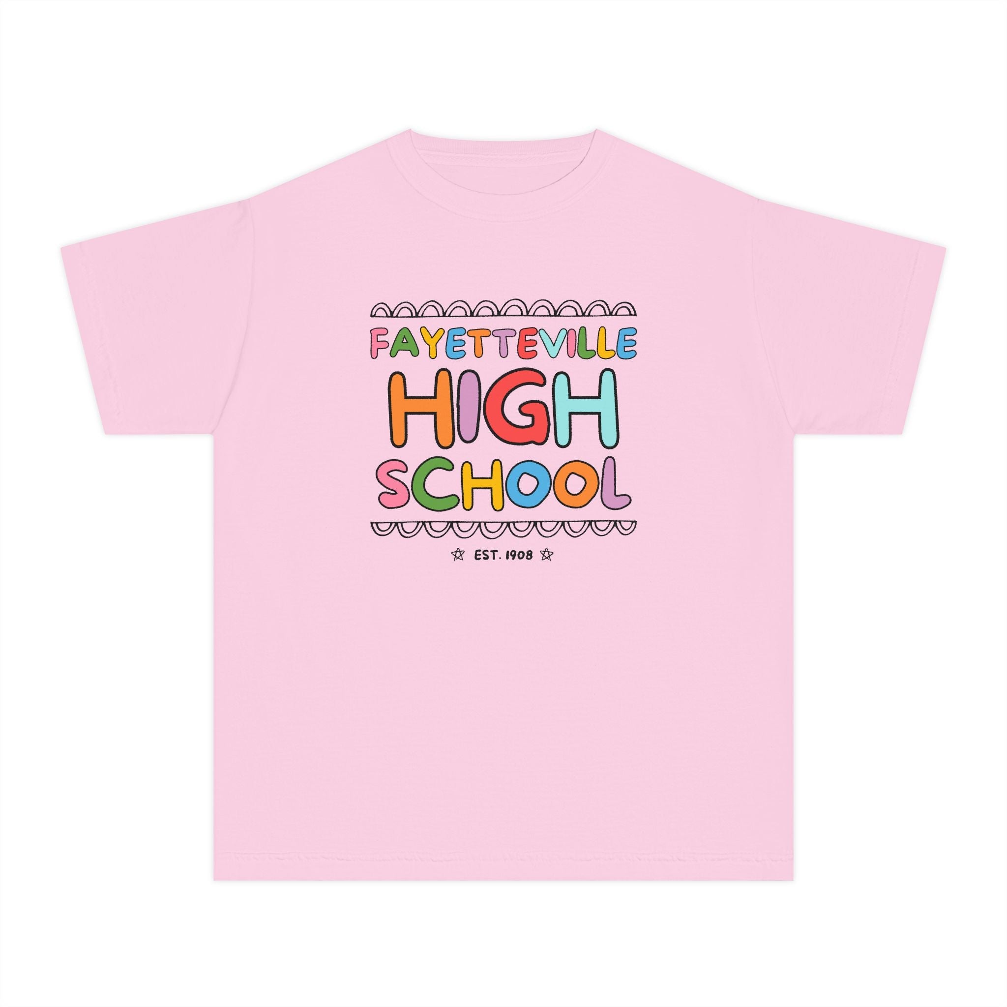 Fayetteville High School Kids Tee Shirt: Rainbow Letters - Opal and June
