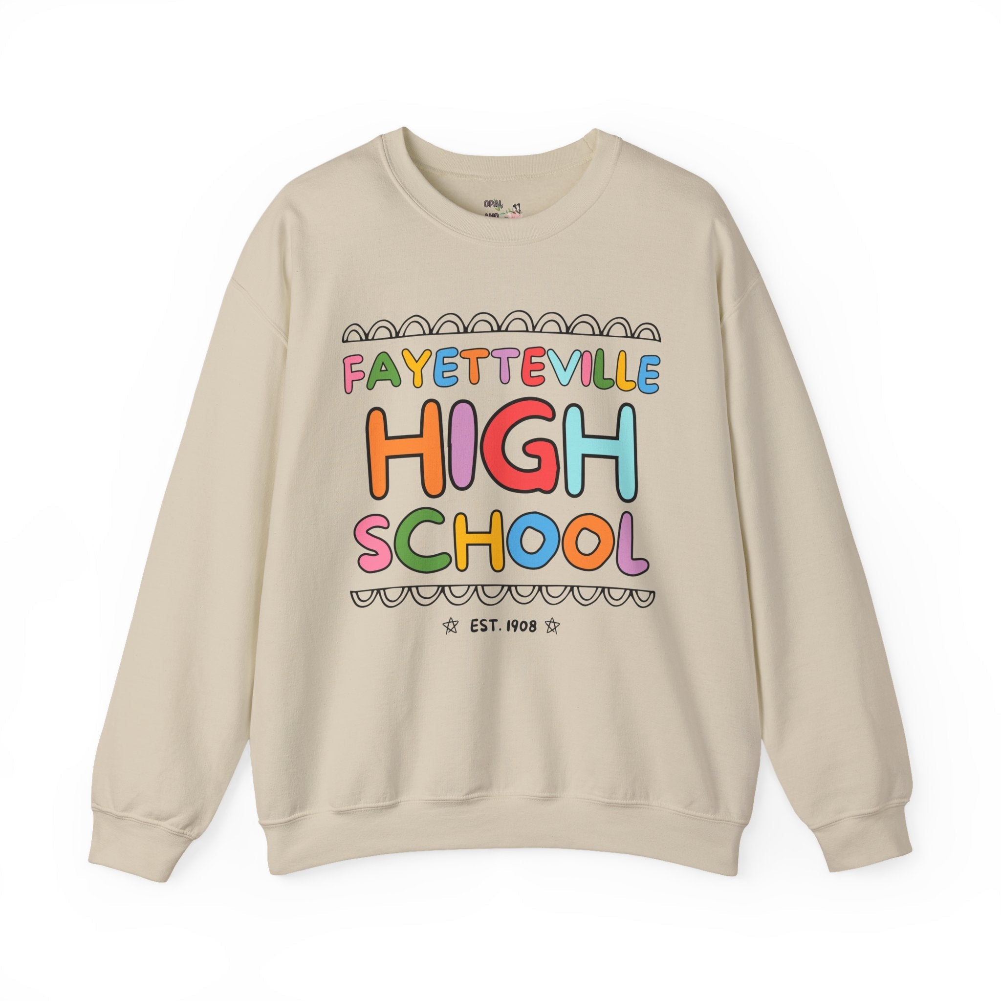 Fayetteville High School Sweatshirt: Rainbow Letters - Opal and June