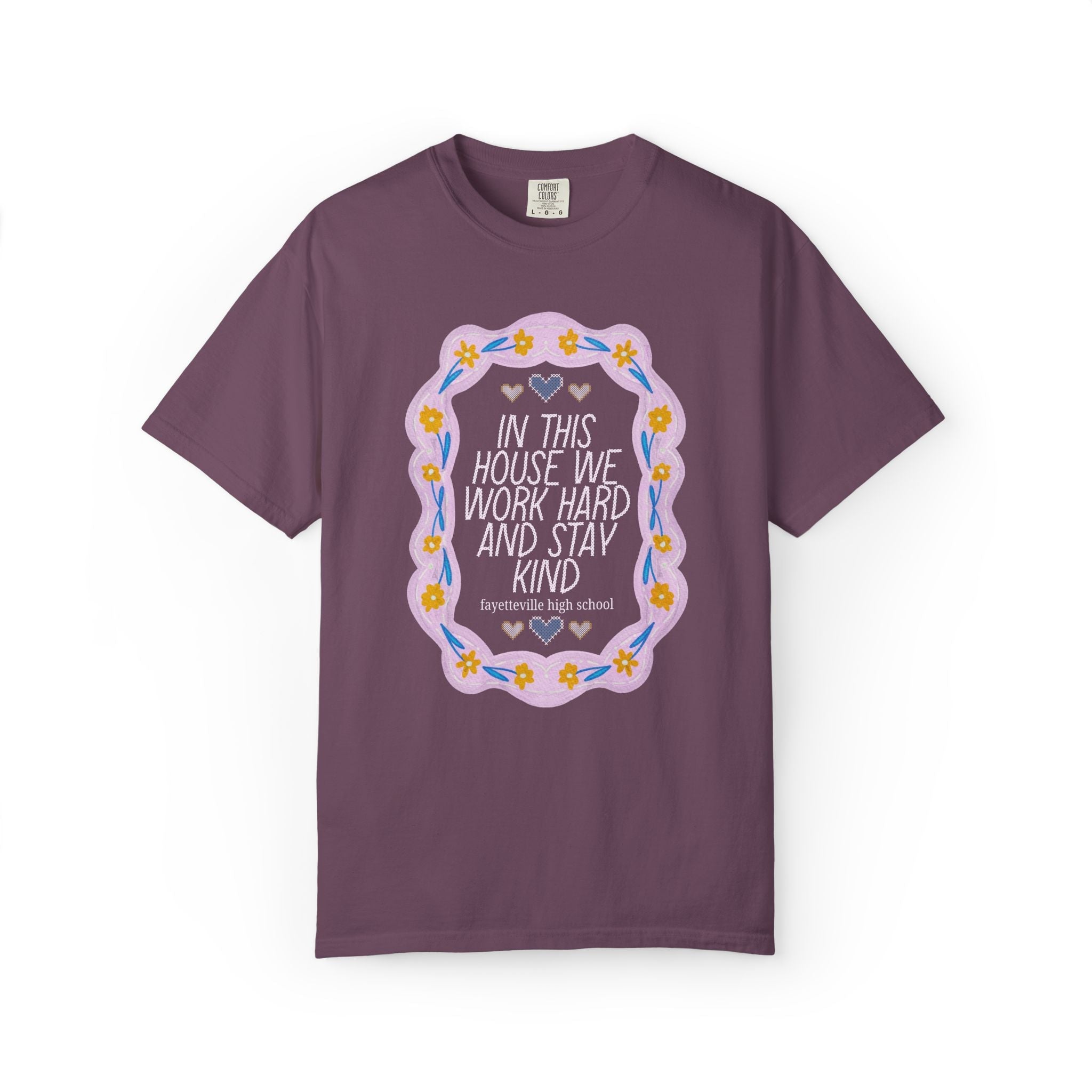 Fayetteville High School Tee Shirt: In This House We Work Hard and Stay Kind | FPS + Opal and June Tee Shirt, Fayetteville Public Schools - Opal and June
