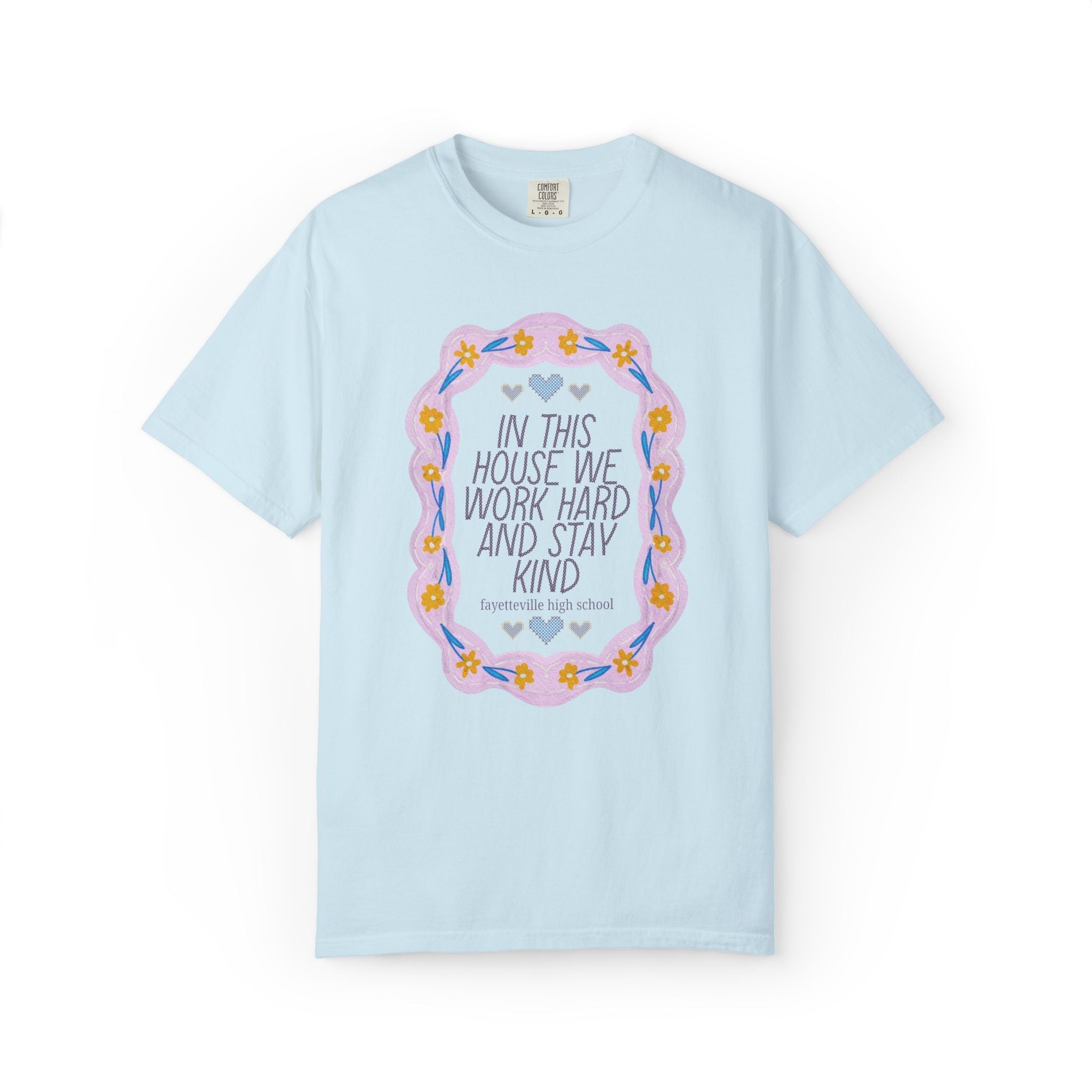 Fayetteville High School Tee Shirt: In This House We Work Hard and Stay Kind | FPS + Opal and June Tee Shirt, Fayetteville Public Schools - Opal and June