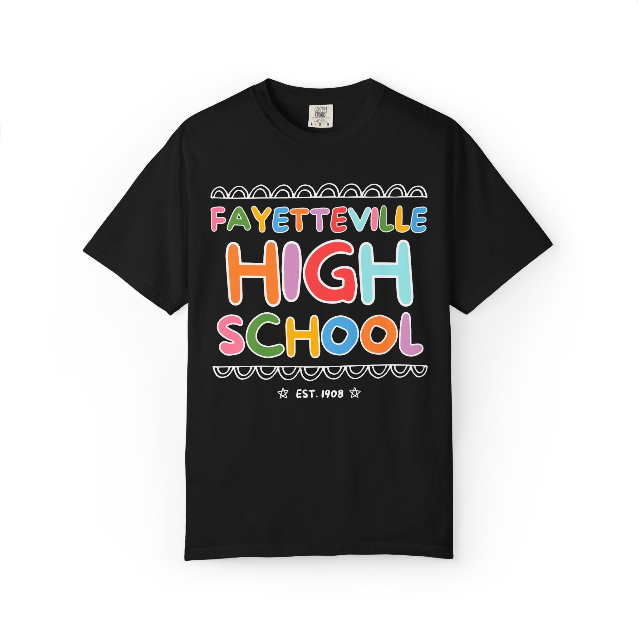 Fayetteville High School Tee Shirt: Rainbow Letters - Opal and June