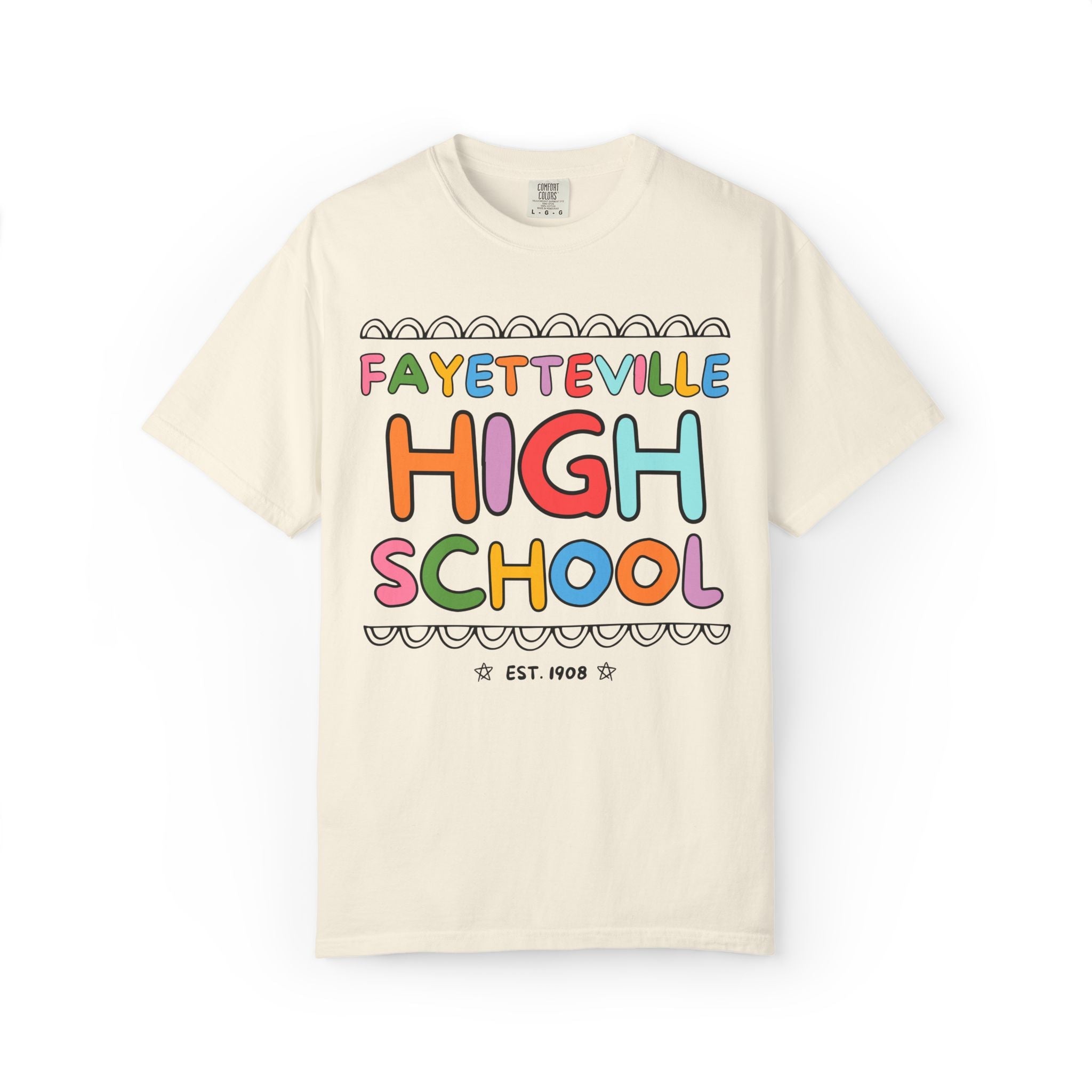 Fayetteville High School Tee Shirt: Rainbow Letters - Opal and June