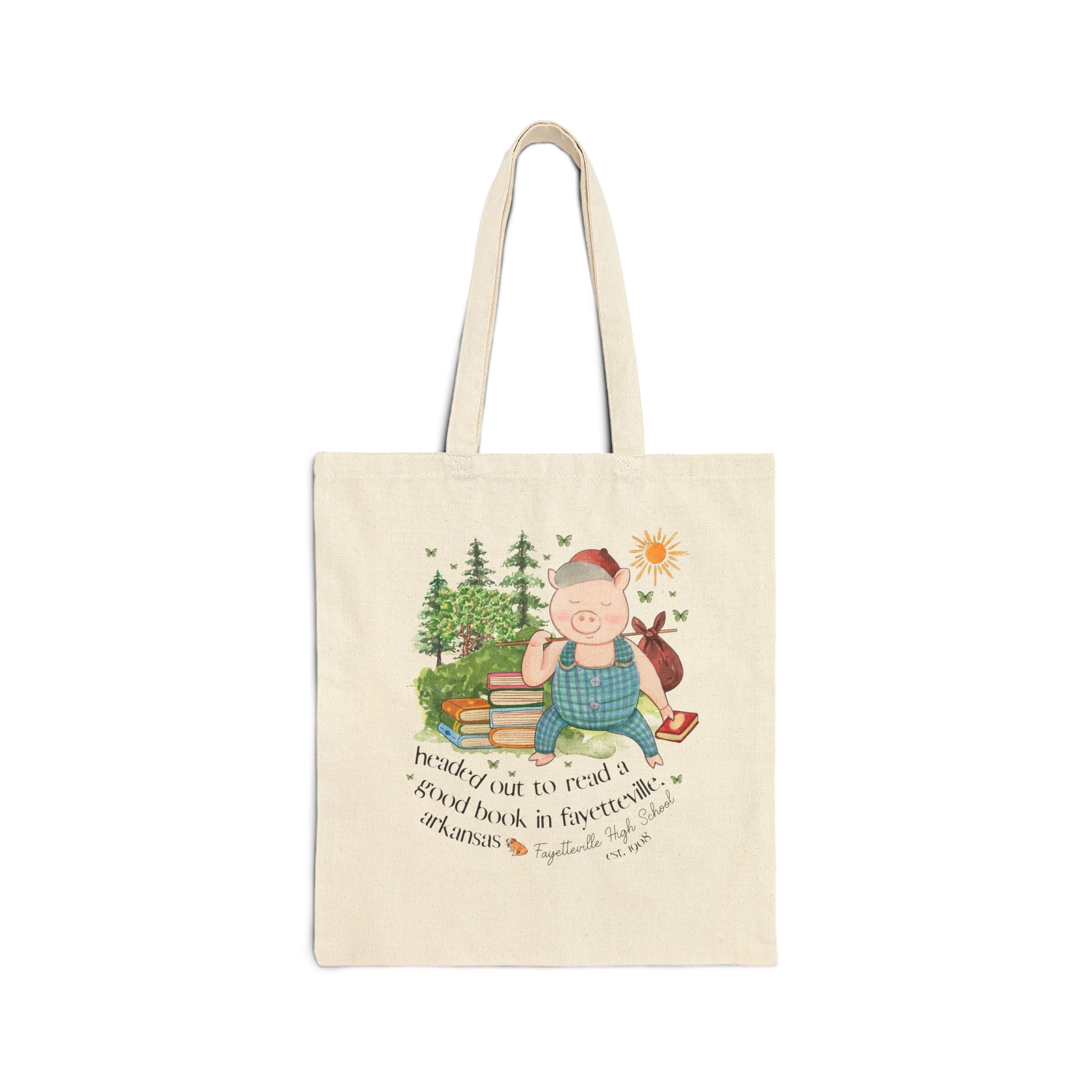 Fayetteville High School Tote Bag: Off to Read a Book | FPS + Opal and June Tote Bag, Fayetteville Public Schools - Opal and June