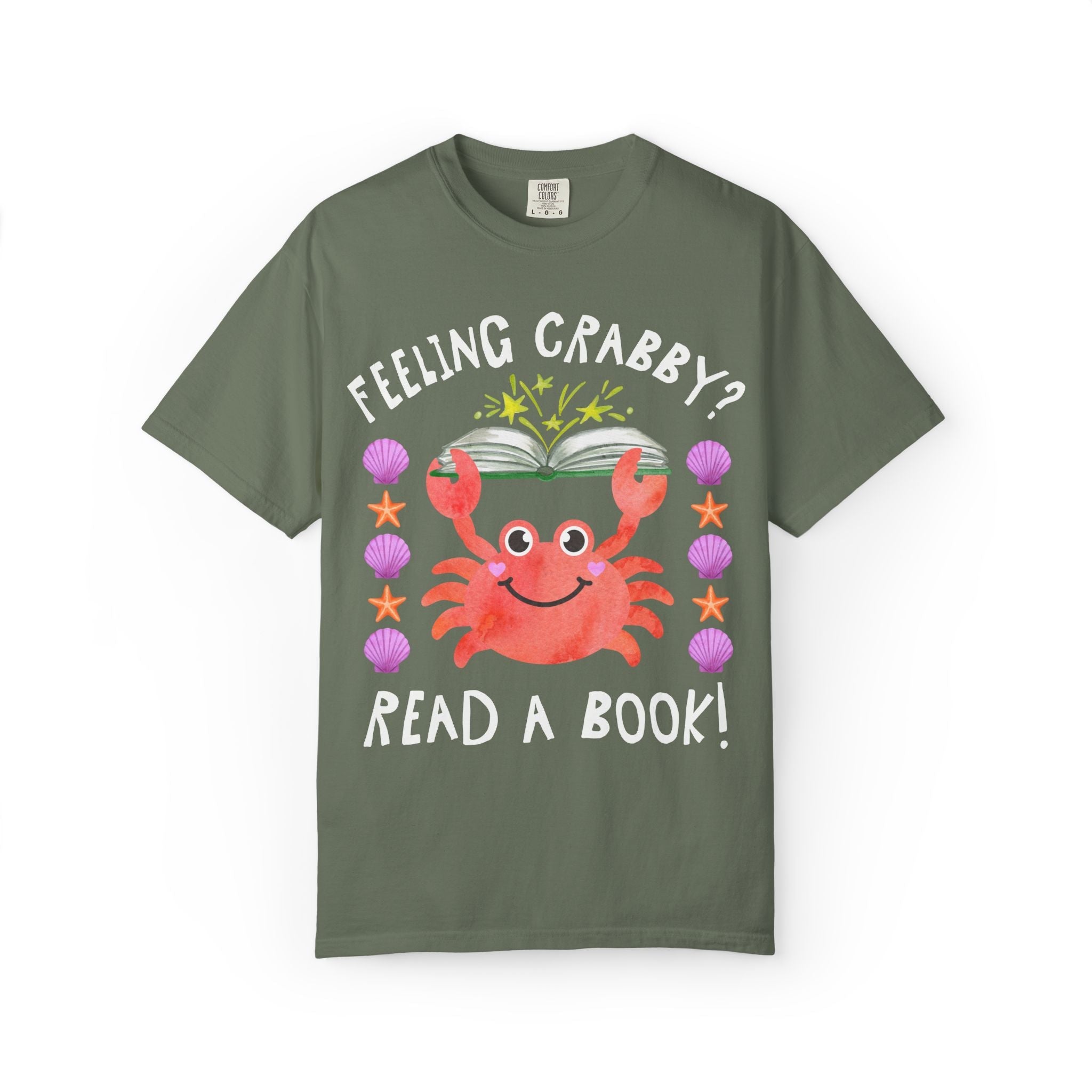 Feeling Crabby? Read a Book! Cute Bookish Tee Shirt for Bookworm or School Librarian, Silly Crustacean or Ocean Animal and Book Lover Tee - Opal and June