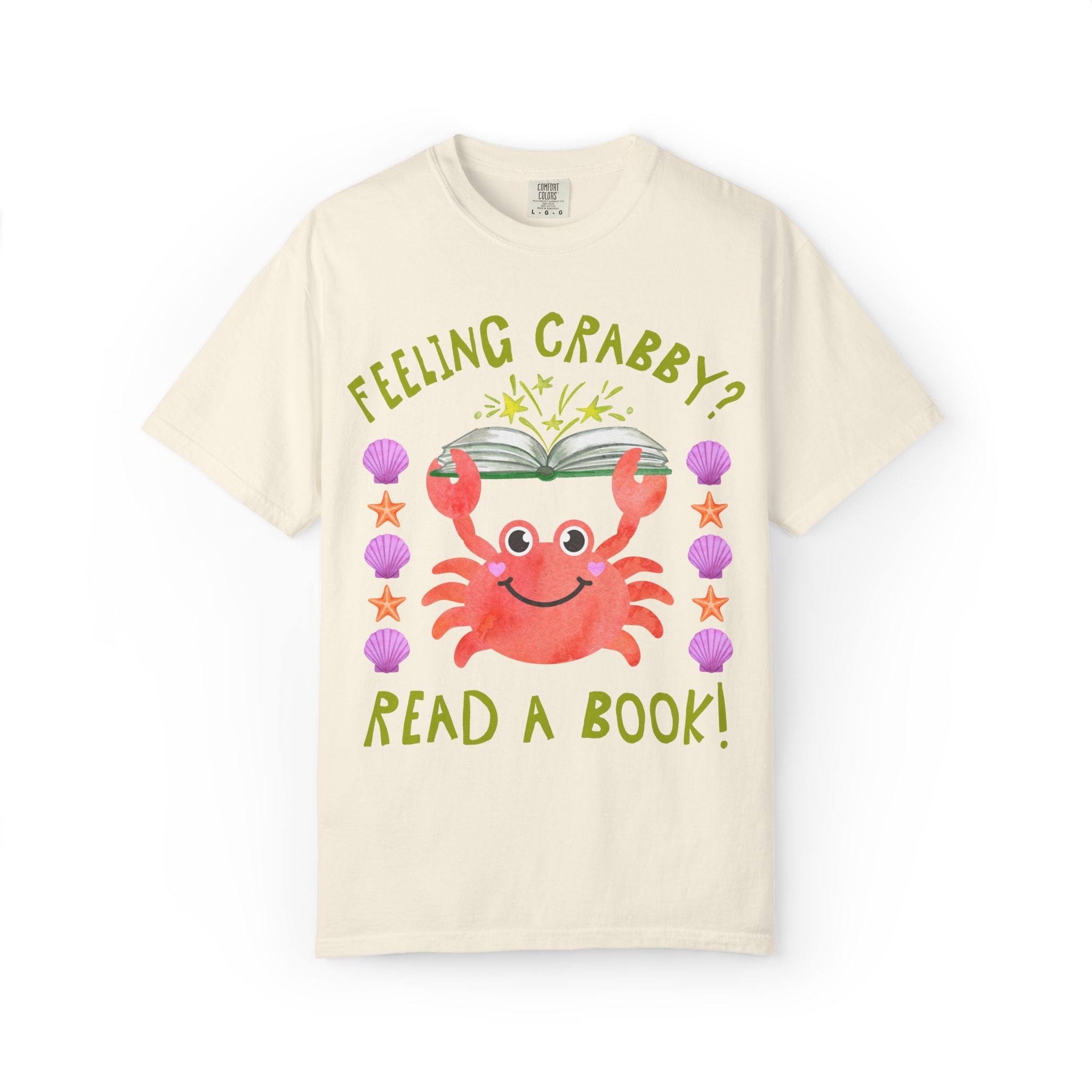 Feeling Crabby? Read a Book! Cute Bookish Tee Shirt for Bookworm or School Librarian, Silly Crustacean or Ocean Animal and Book Lover Tee - Opal and June