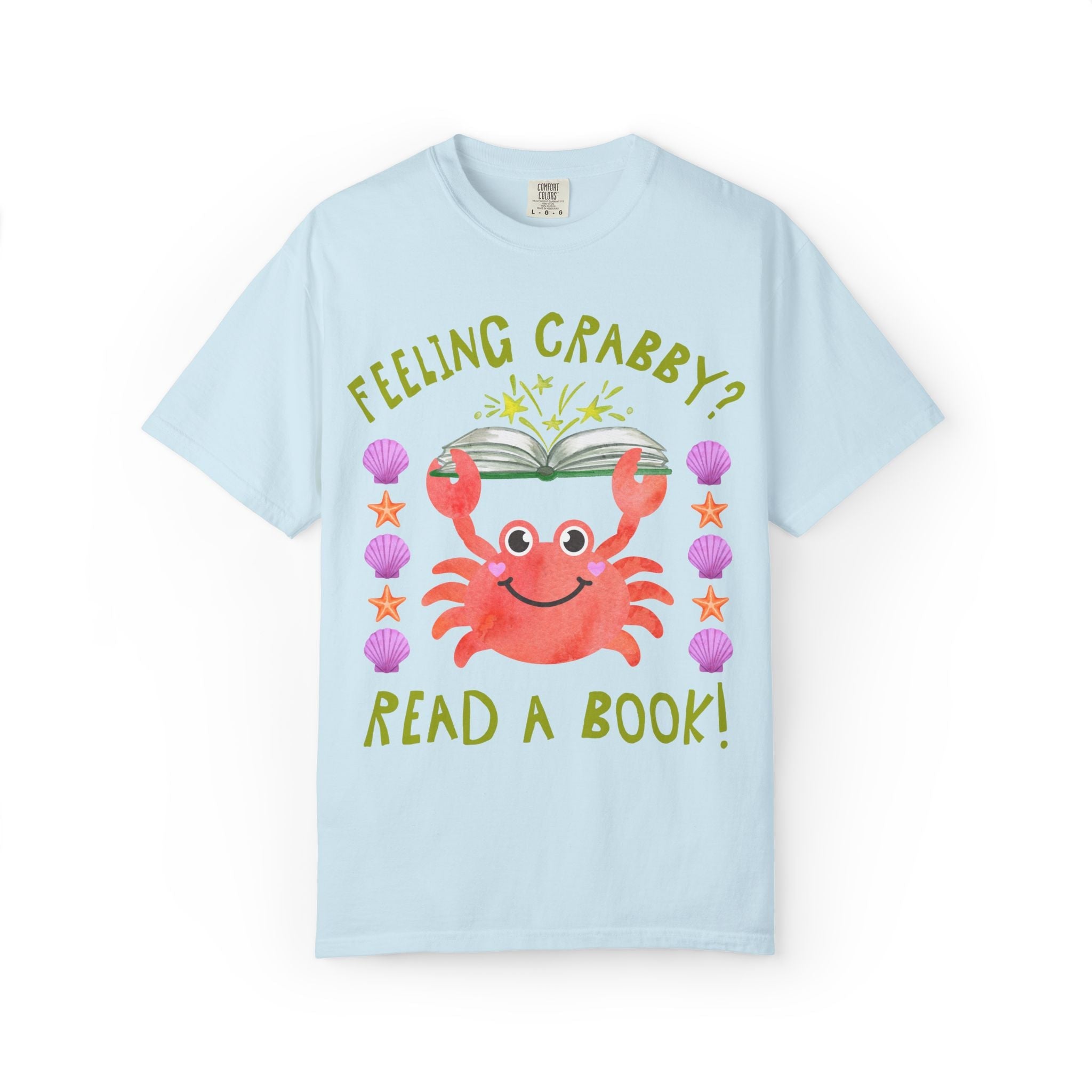 Feeling Crabby? Read a Book! Cute Bookish Tee Shirt for Bookworm or School Librarian, Silly Crustacean or Ocean Animal and Book Lover Tee - Opal and June