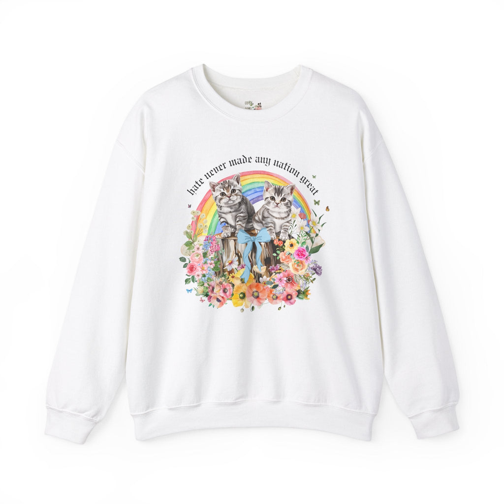 Feminist Equal Rights Sweatshirt for Democratic Socialist or Leftist Who Loves Equality, Colorful Maximalist LGBTQ Cat Lover Floral Shirt - Opal and June