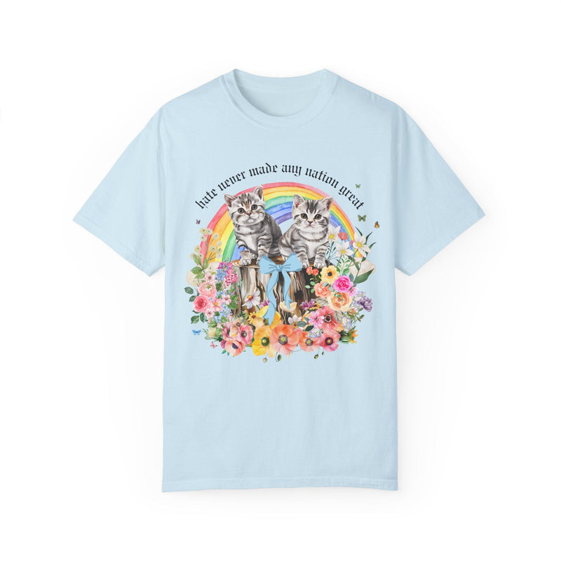 Feminist Equal Rights Tee Shirt for Democratic Socialist or Leftist Who Loves Equality, Colorful Maximalist LGBTQ Cat Lover Floral T-Shirt - Opal and June