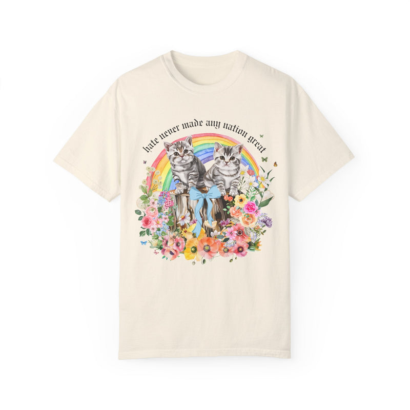 Feminist Equal Rights Tee Shirt for Democratic Socialist or Leftist Who Loves Equality, Colorful Maximalist LGBTQ Cat Lover Floral T-Shirt - Opal and June