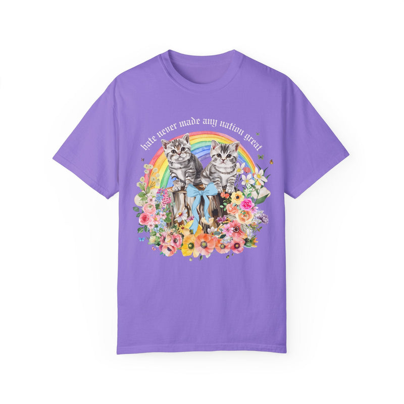 Feminist Equal Rights Tee Shirt for Democratic Socialist or Leftist Who Loves Equality, Colorful Maximalist LGBTQ Cat Lover Floral T-Shirt - Opal and June