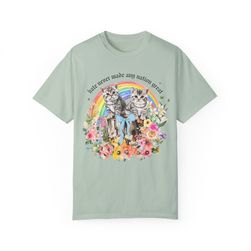 Feminist Equal Rights Tee Shirt for Democratic Socialist or Leftist Who Loves Equality, Colorful Maximalist LGBTQ Cat Lover Floral T-Shirt - Opal and June